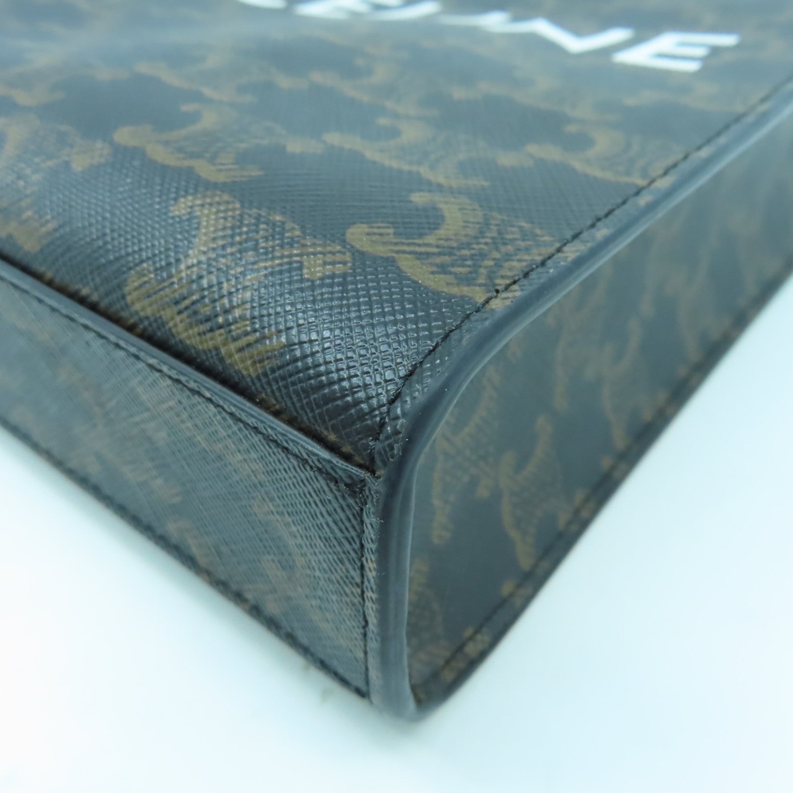 CELINE 塗層帆布Mini Triomphe Cabas金扣手挽肩背兩用袋啡色/黑色