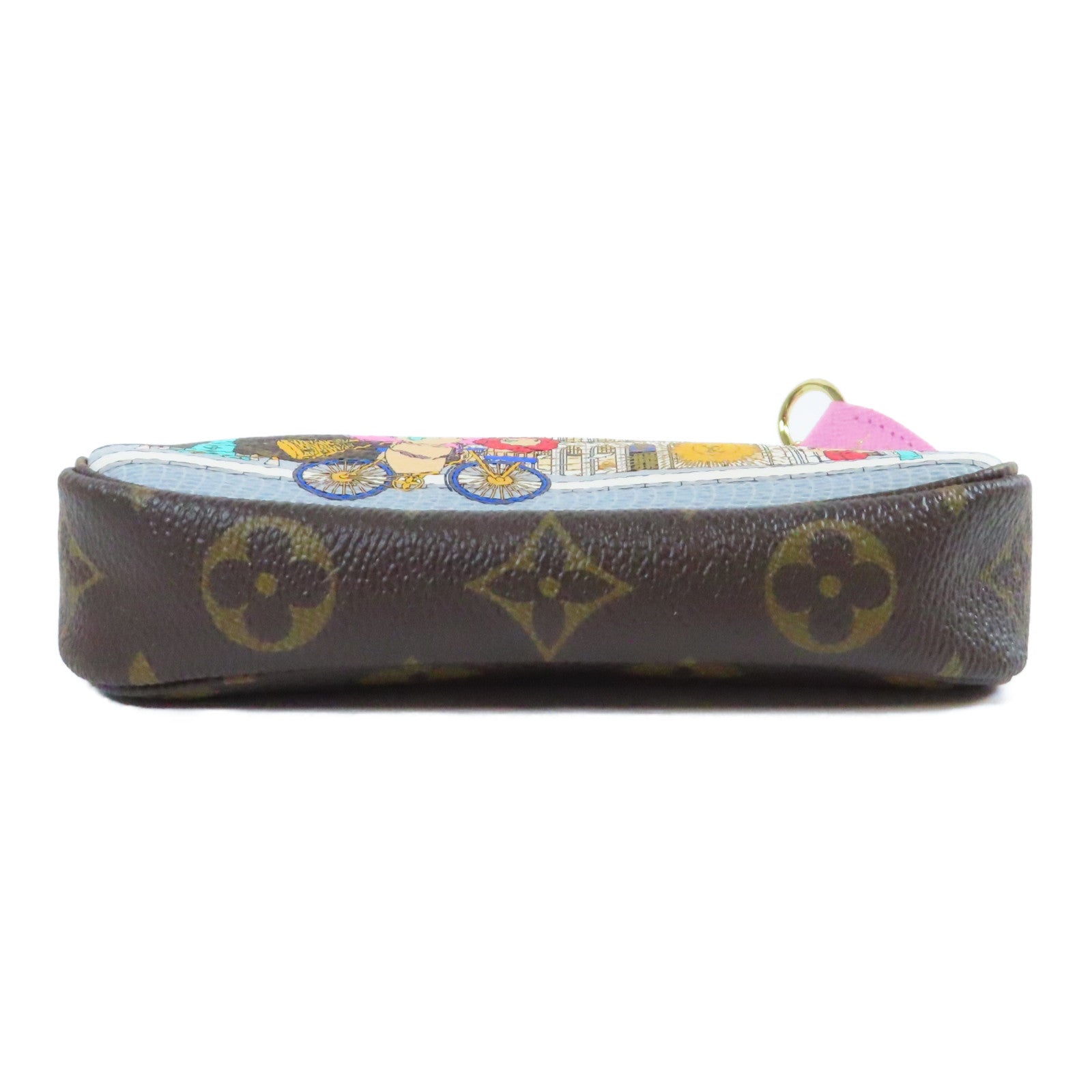 LOUIS VUITTON Monogram Mini Pochette Accessiores金扣手挽袋啡色/粉紅色