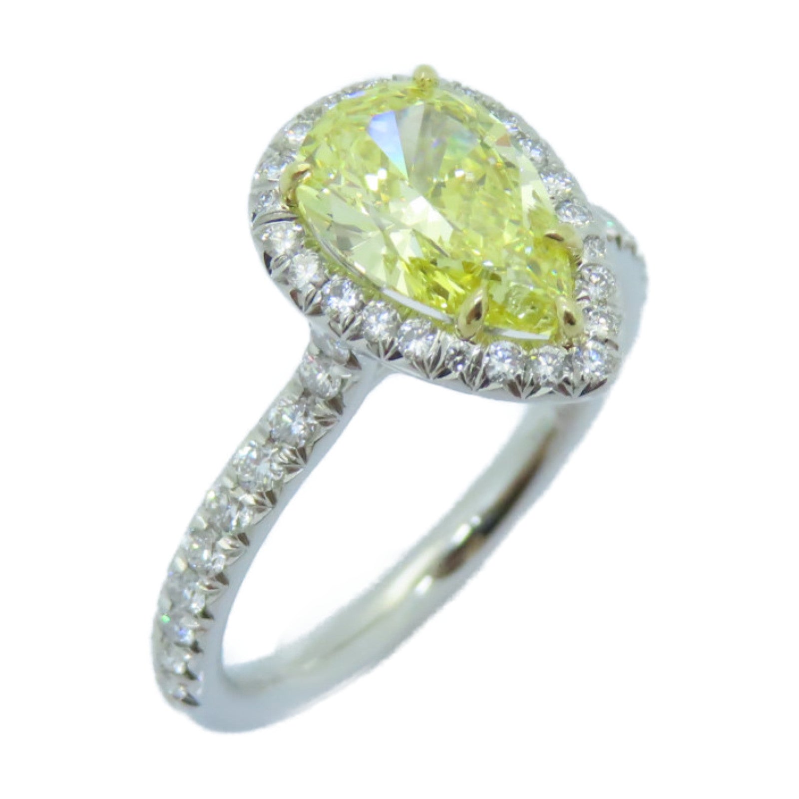 TIFFANY＆CO PT950鉑金/18K黃金Yellow Diamond Ring鑽石戒指US#6銀色/黃色