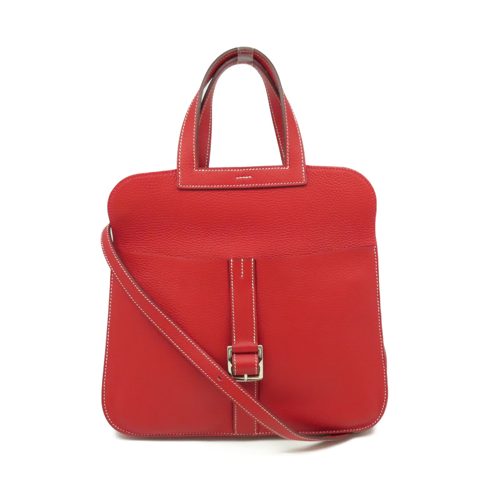 HERMES 【激減優惠】Clemence皮革Halzan 31 2Way Shoulder Bag銀扣手挽肩背兩用袋法拉利紅色