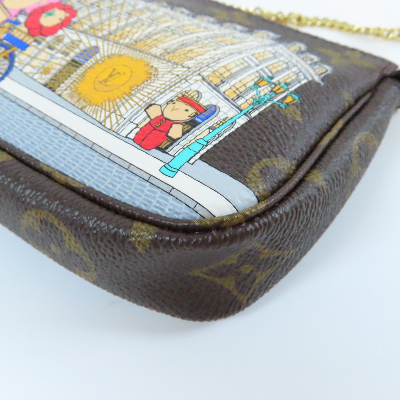 LOUIS VUITTON Monogram Mini Pochette Accessiores金扣手挽袋啡色/粉紅色