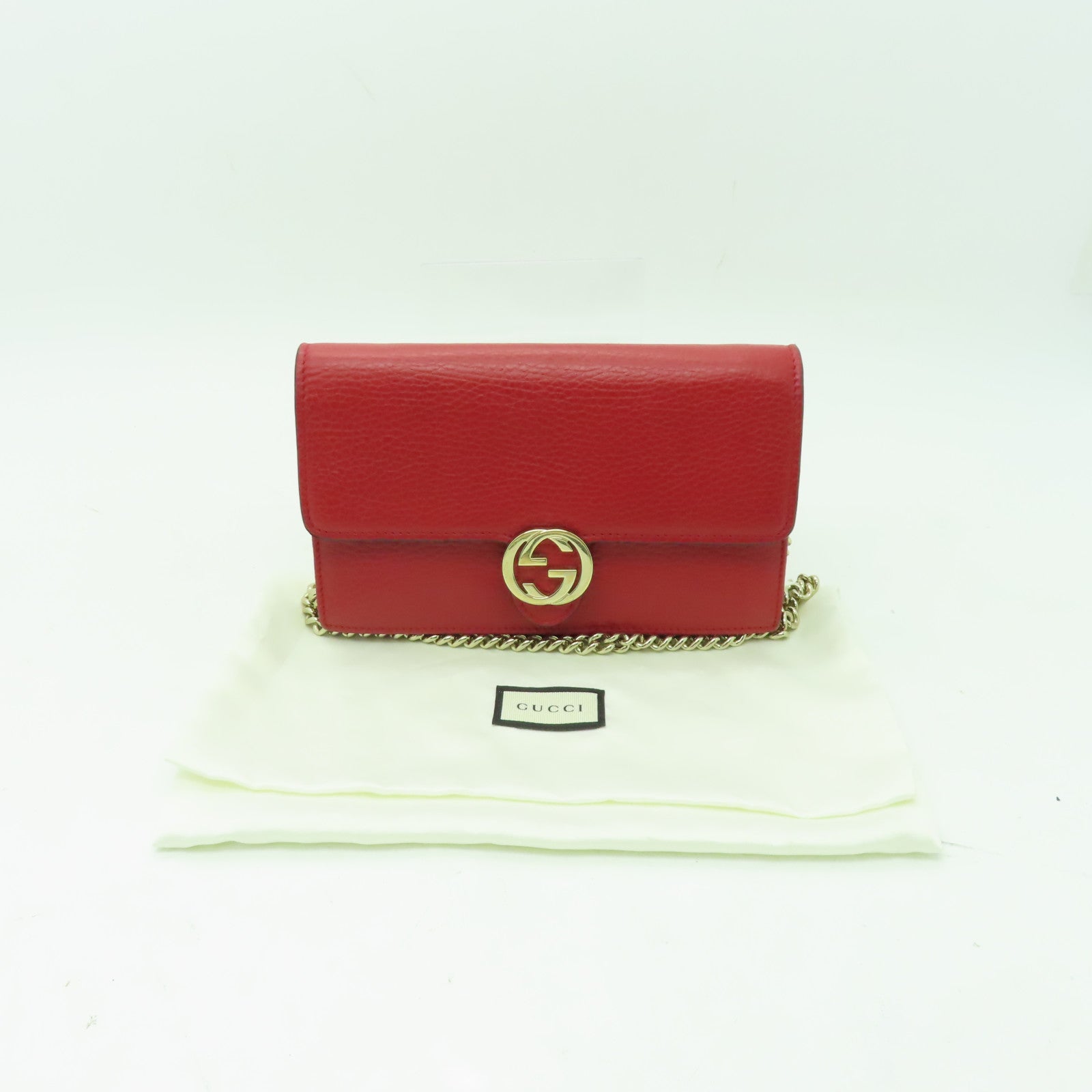 GUCCI 牛皮皮革Chain Bag金扣鏈帶肩背袋紅色
