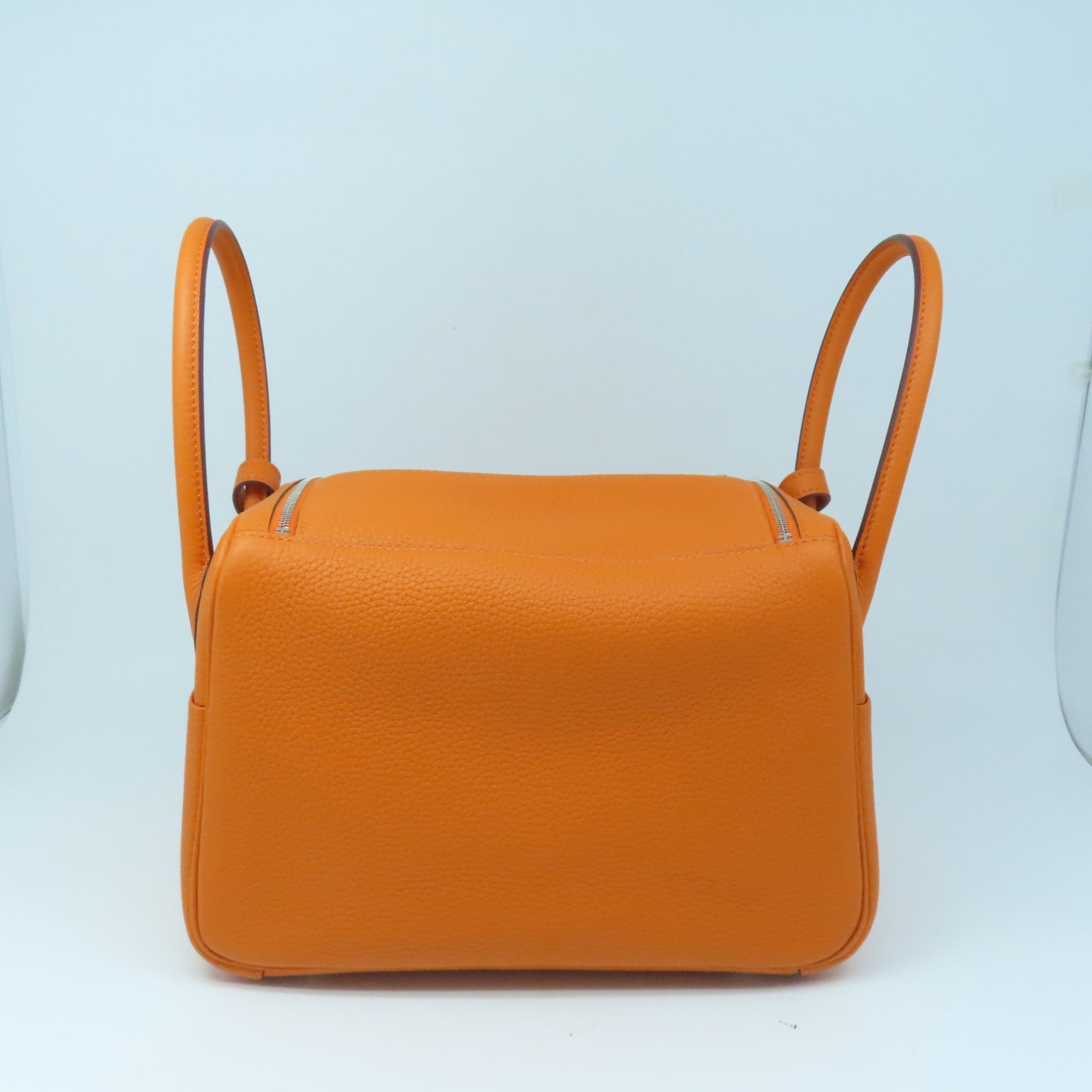 HERMES Clemence Leather Lindy 26 Silver Buckle Handle Shoulder Bag Orange