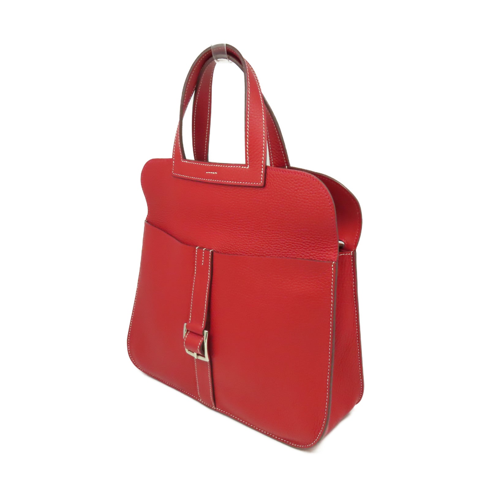 HERMES 【激減優惠】Clemence皮革Halzan 31 2Way Shoulder Bag銀扣手挽肩背兩用袋法拉利紅色