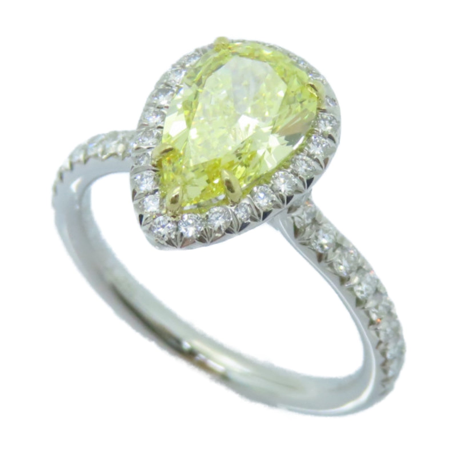 TIFFANY＆CO PT950鉑金/18K黃金Yellow Diamond Ring鑽石戒指US#6銀色/黃色