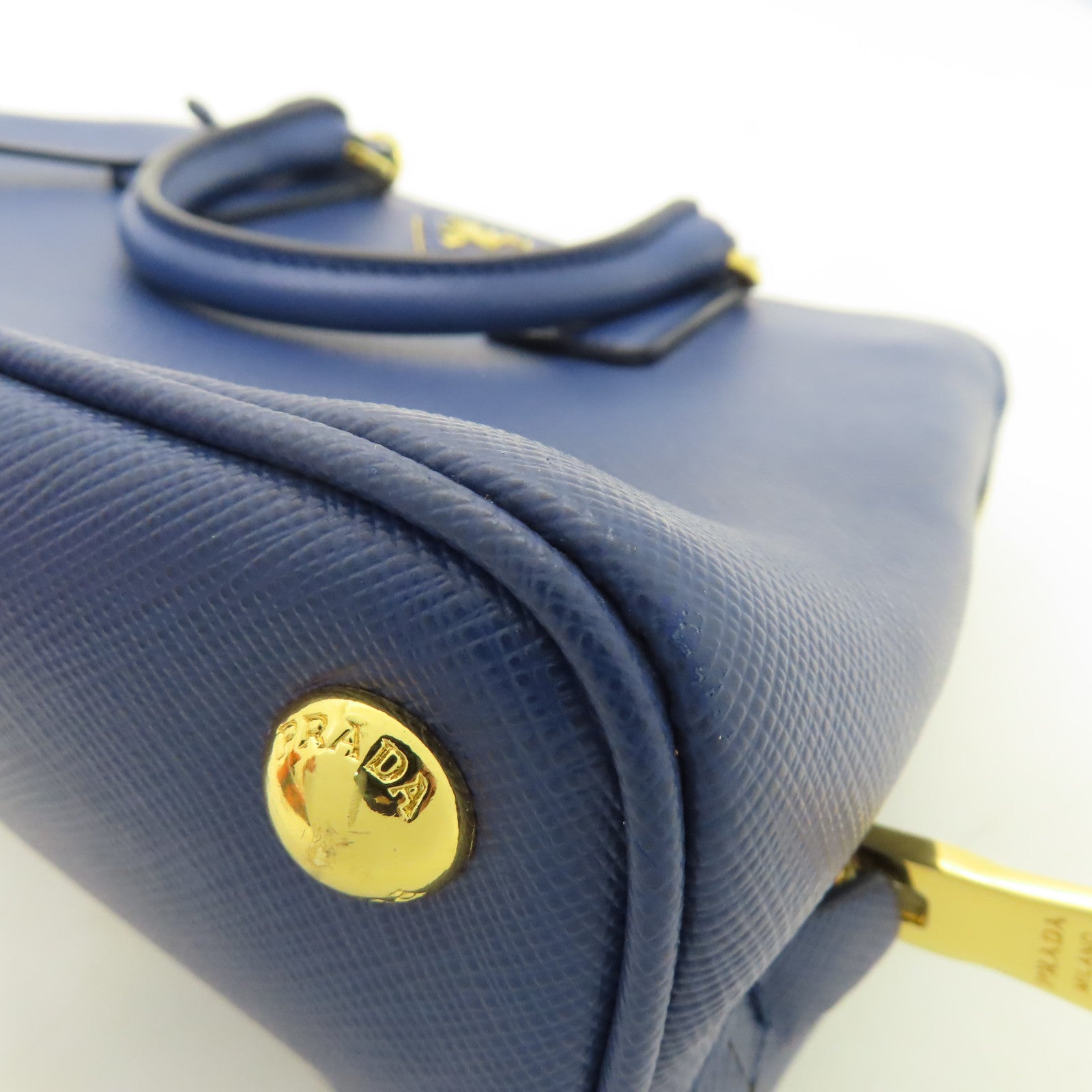 PRADA 牛皮皮革2 Way Shoulder Bag金扣手挽肩背兩用袋藍色