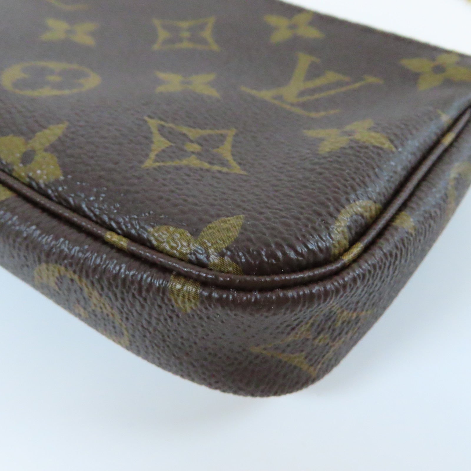 LOUIS VUITTON Monogram Mini Pochette Accessiores金扣手挽袋啡色/粉紅色