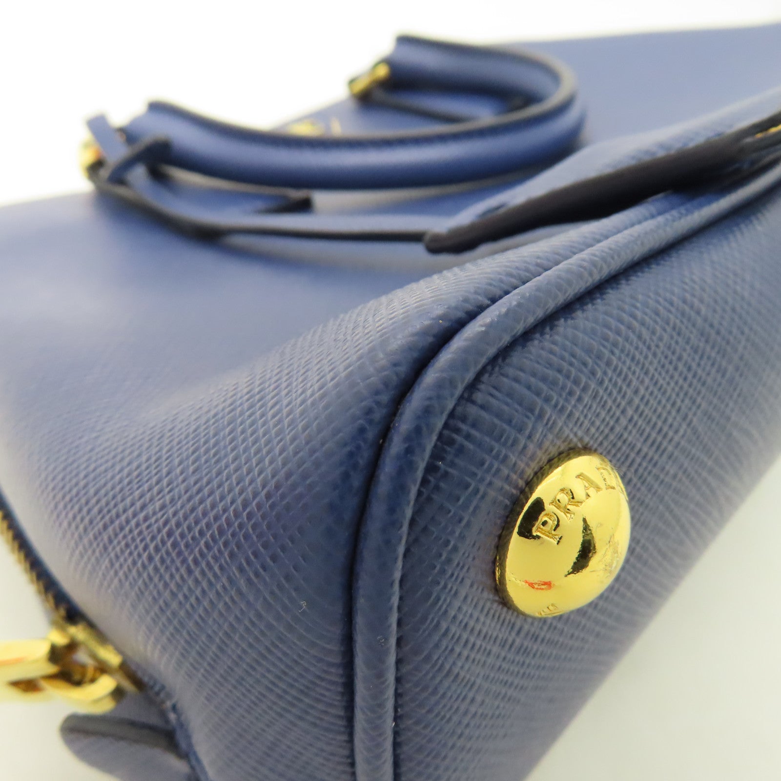 PRADA 牛皮皮革2 Way Shoulder Bag金扣手挽肩背兩用袋藍色