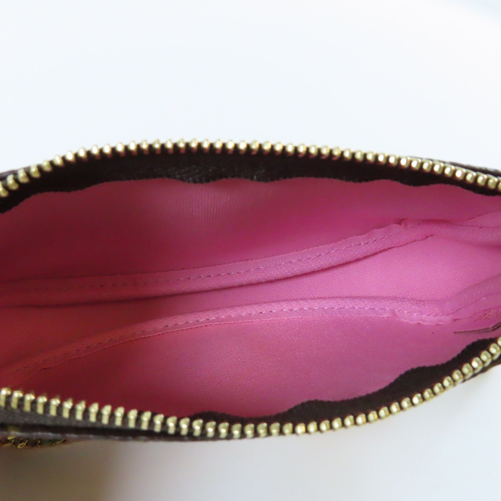 LOUIS VUITTON Monogram Mini Pochette Accessiores金扣手挽袋啡色/粉紅色