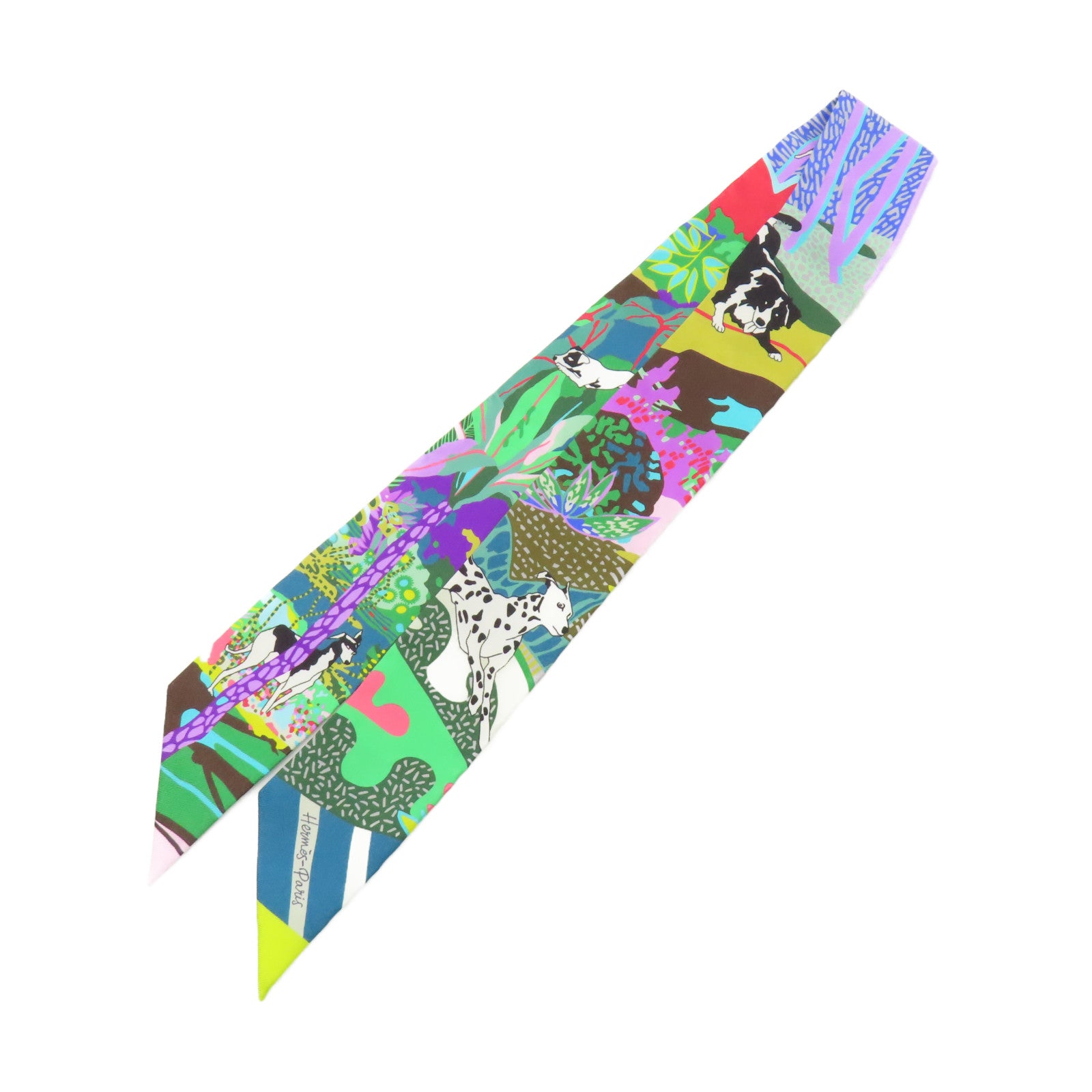 HERMES 絲質Twilly絲巾綠色/紫色