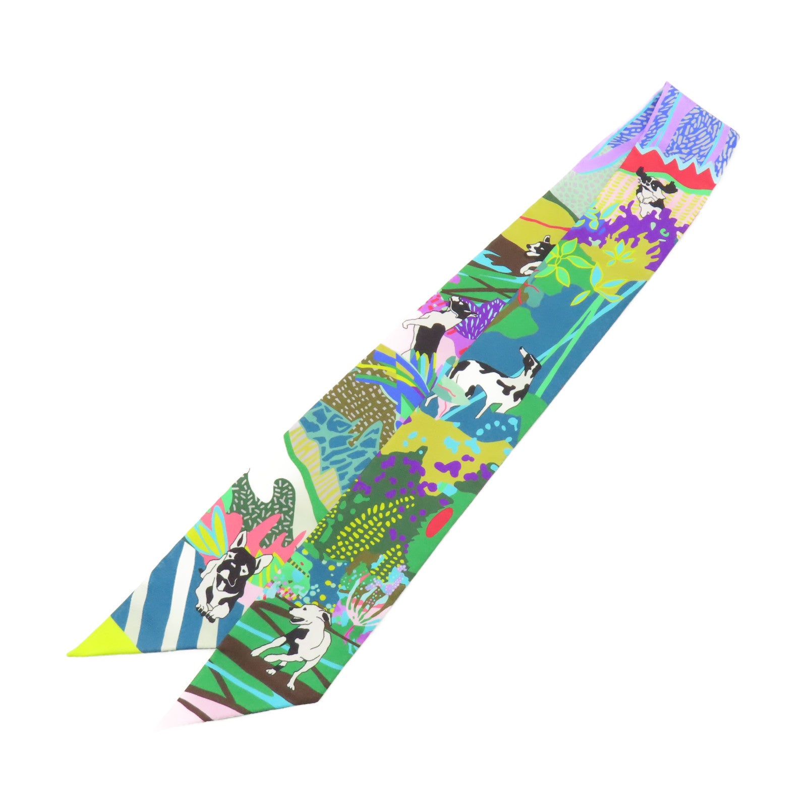 HERMES 絲質Twilly絲巾綠色/紫色