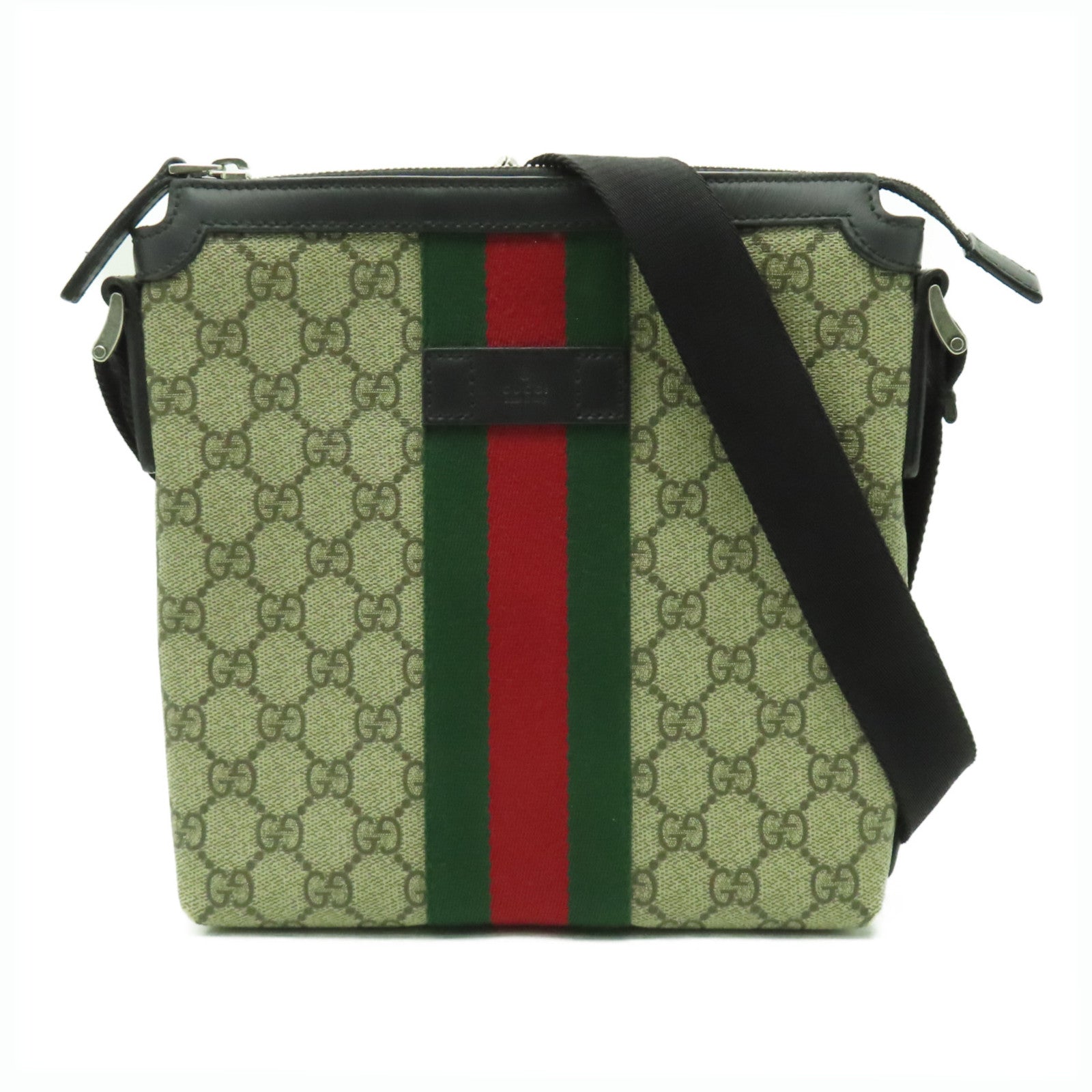 GUCCI 塗層帆布Shoulder Bag銀扣肩背袋黑色/啡色