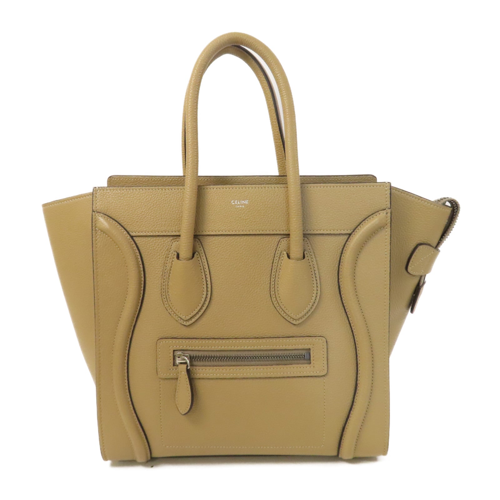 CELINE 牛皮皮革Micro Luggage銀扣手挽袋沙丘灰褐色