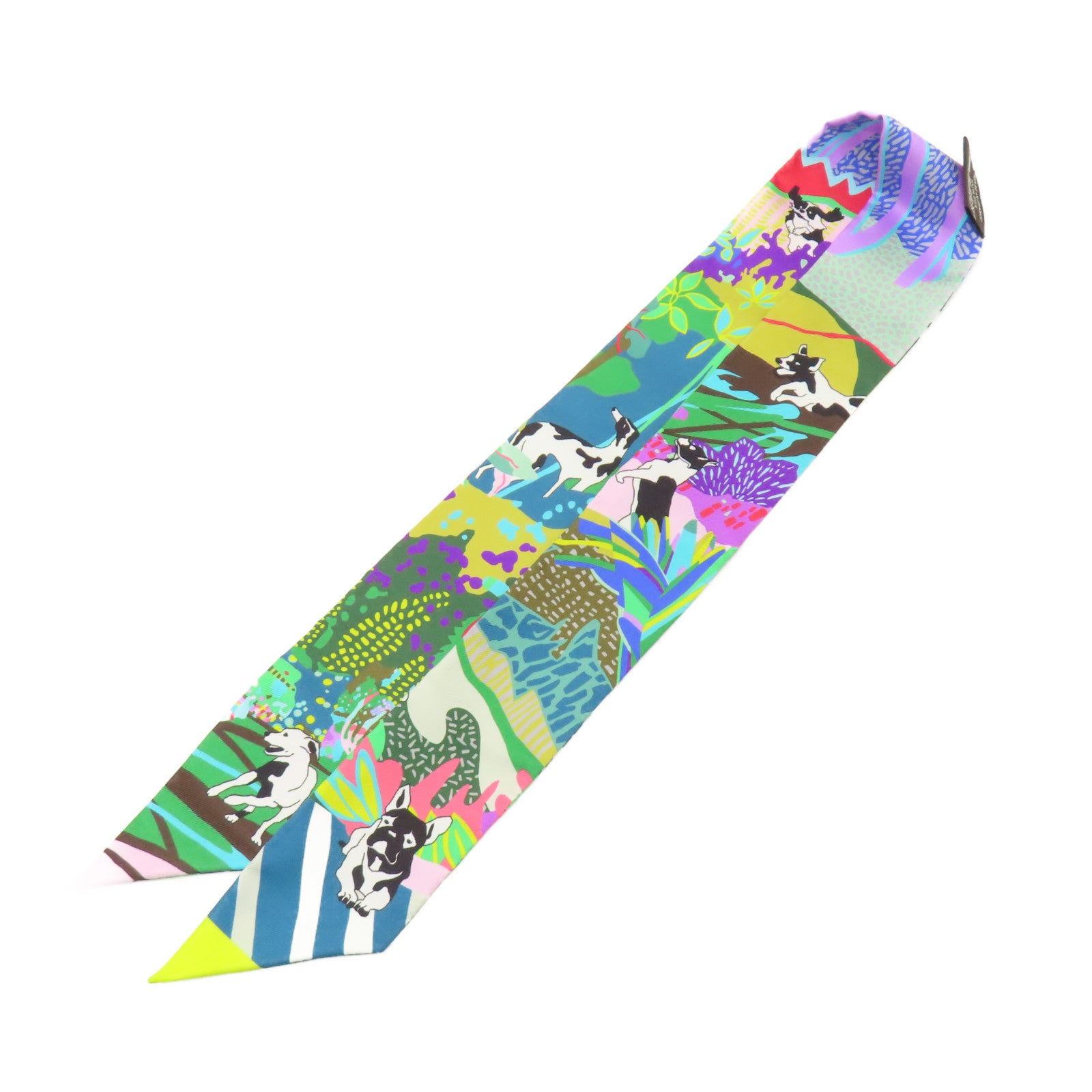 HERMES 絲質Twilly絲巾綠色/紫色