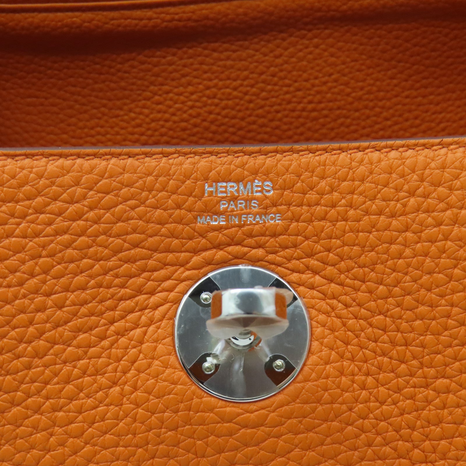 HERMES Clemence Leather Lindy 26 Silver Buckle Handle Shoulder Bag Orange