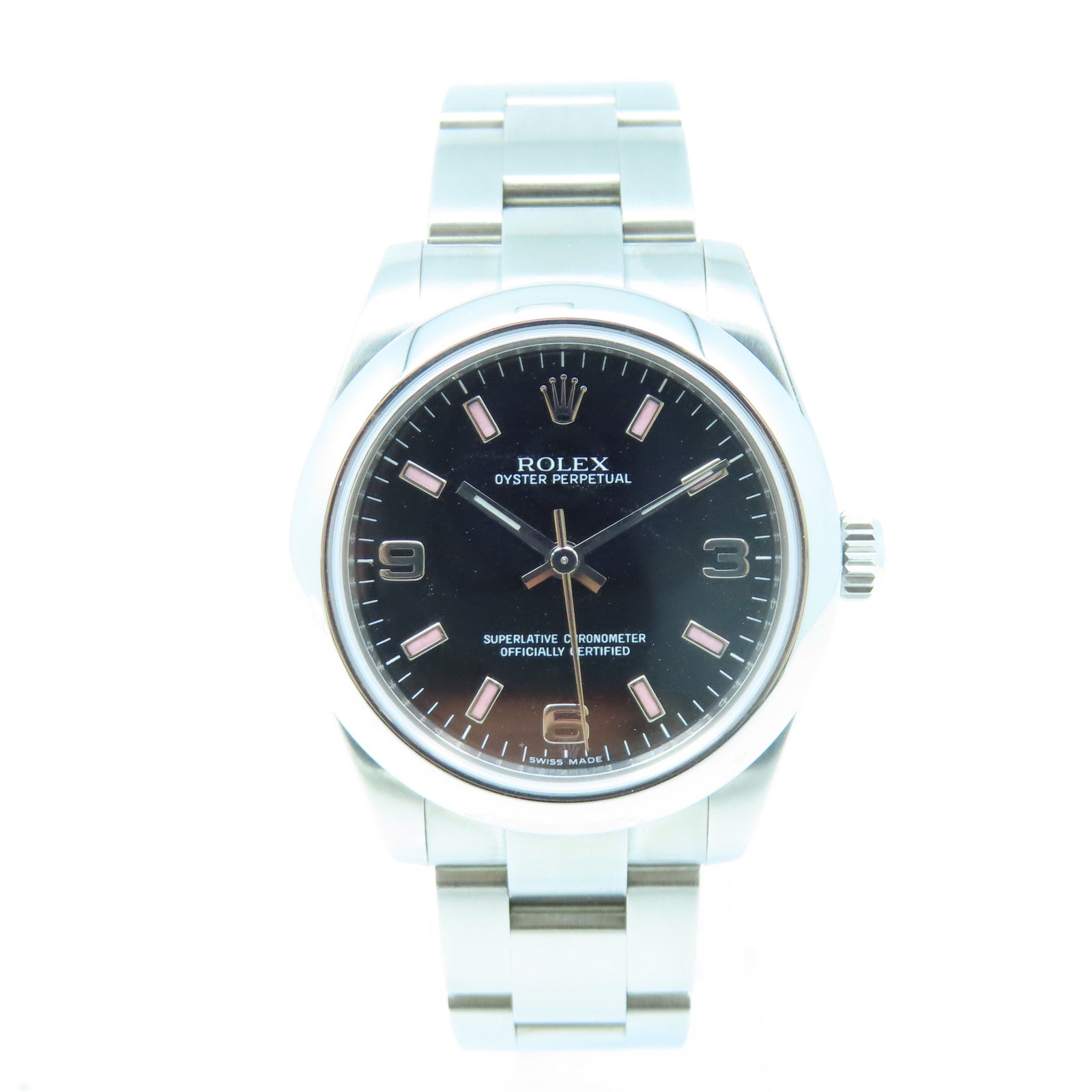 ROLEX Oyster Perpetual不鏽鋼手錶自動機芯黑色/粉紅色