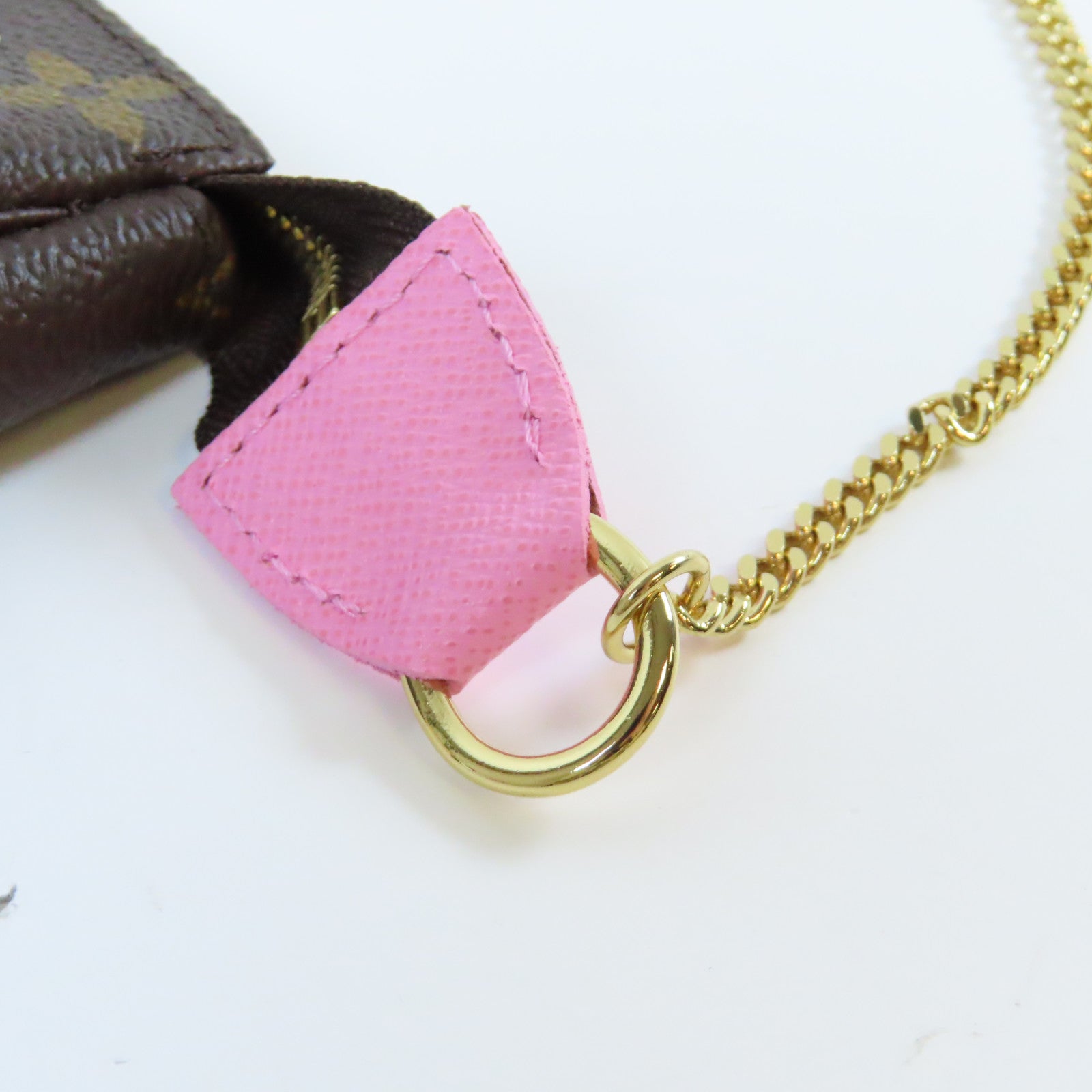LOUIS VUITTON Monogram Mini Pochette Accessiores金扣手挽袋啡色/粉紅色