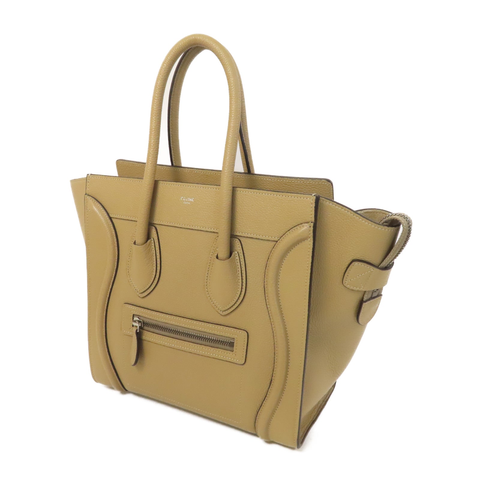 CELINE 牛皮皮革Micro Luggage銀扣手挽袋沙丘灰褐色