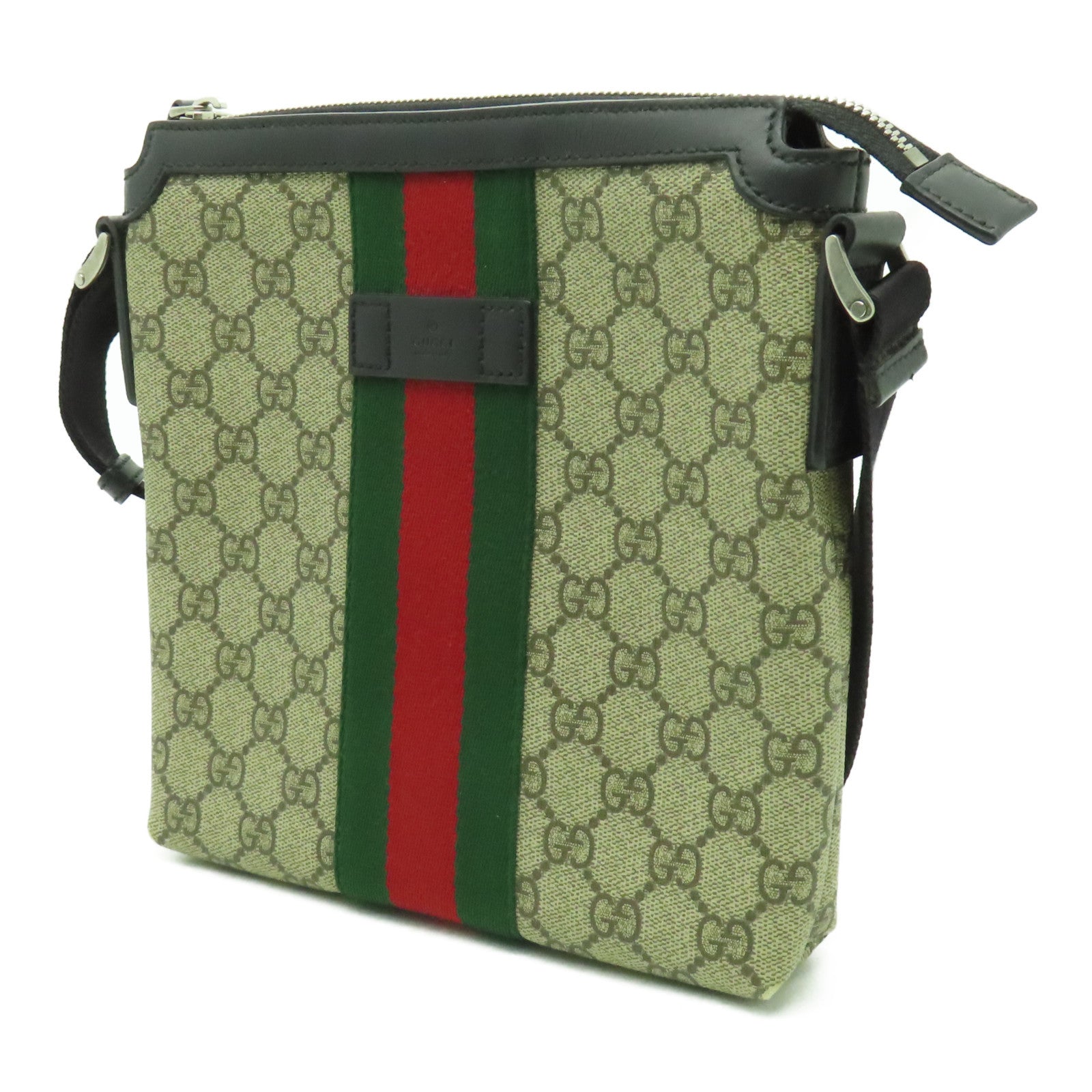 GUCCI 塗層帆布Shoulder Bag銀扣肩背袋黑色/啡色