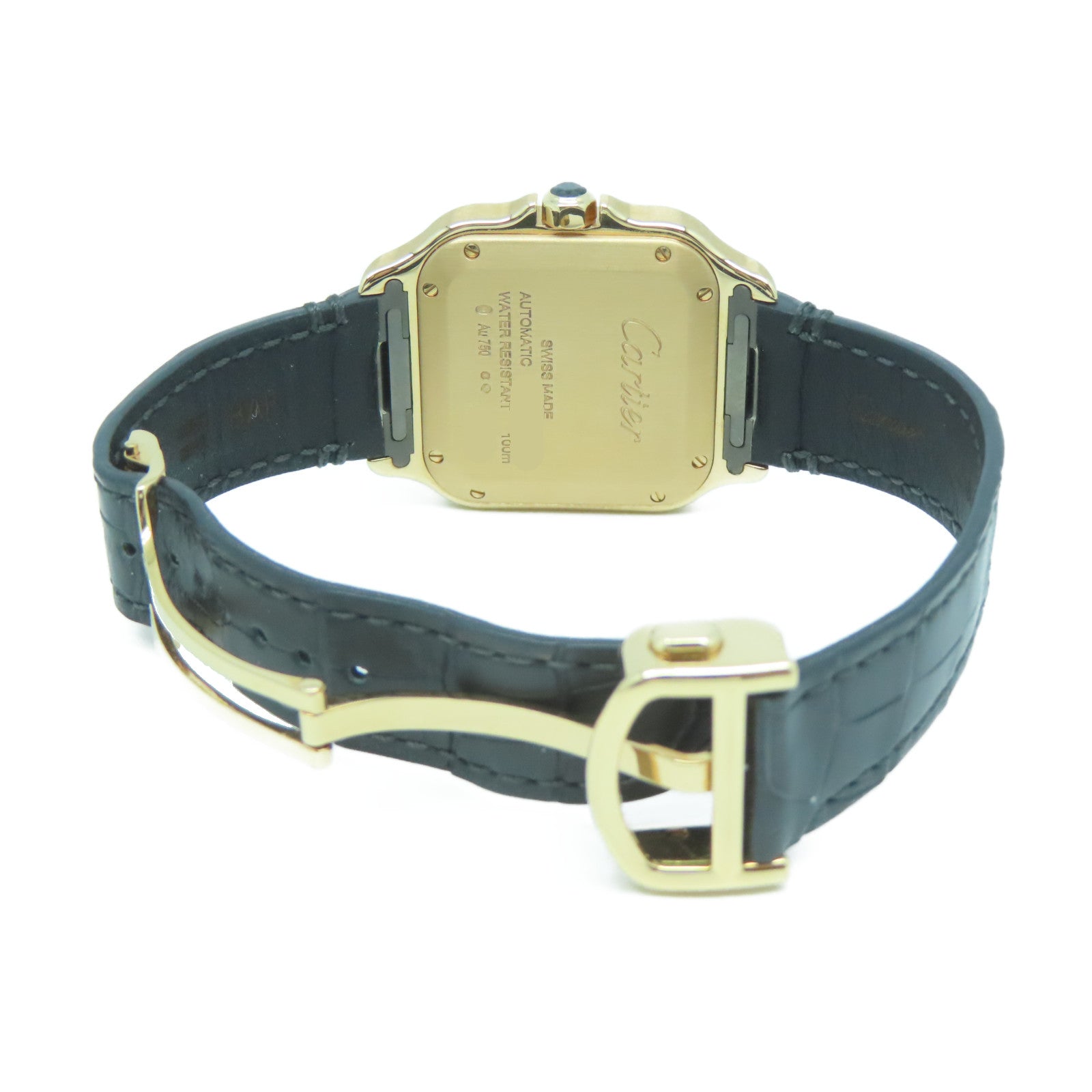 CARTIER 18K玫瑰金/皮革Santos De手錶白色#15cm
