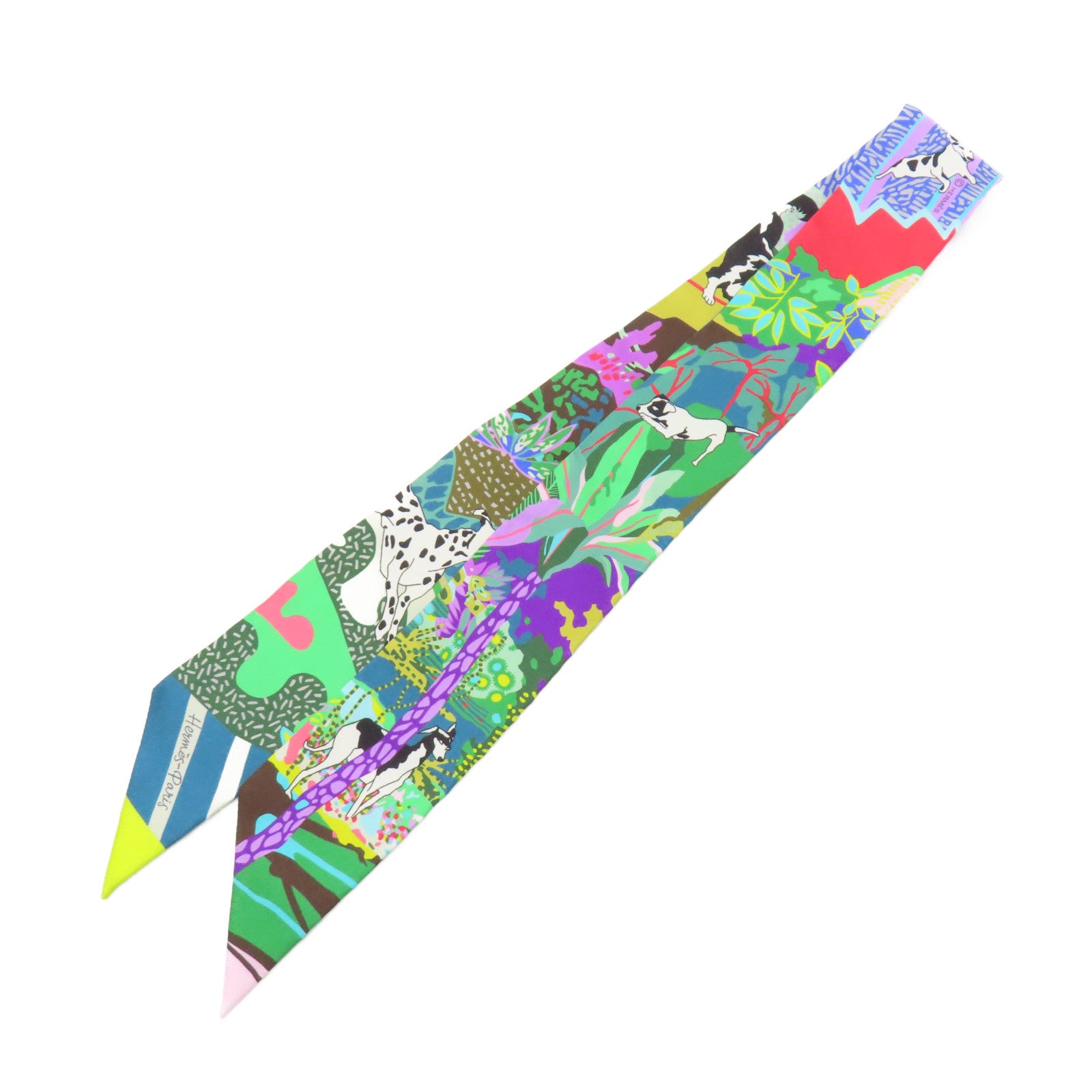 HERMES 絲質Twilly絲巾綠色/紫色