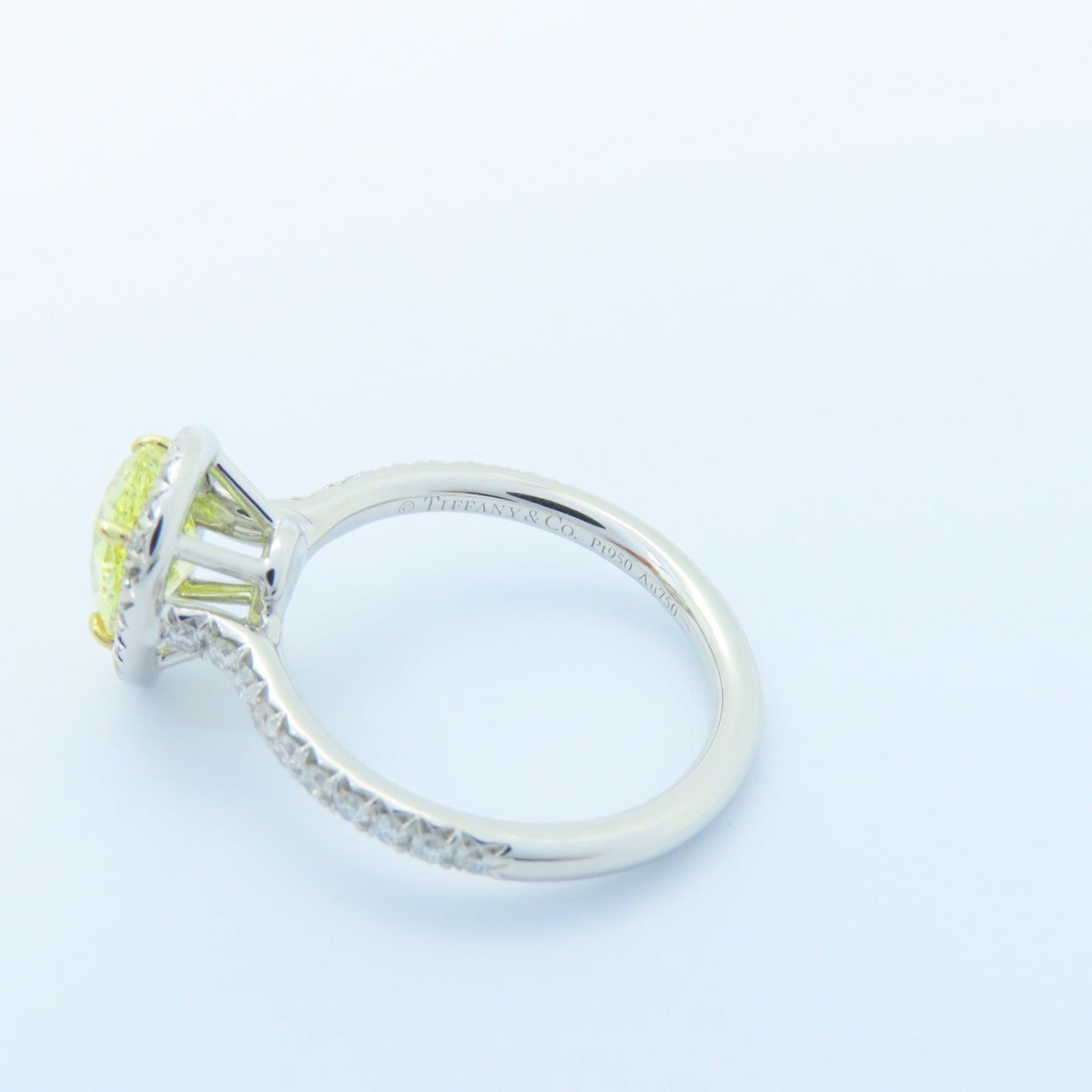 TIFFANY＆CO PT950鉑金/18K黃金Yellow Diamond Ring鑽石戒指US#6銀色/黃色