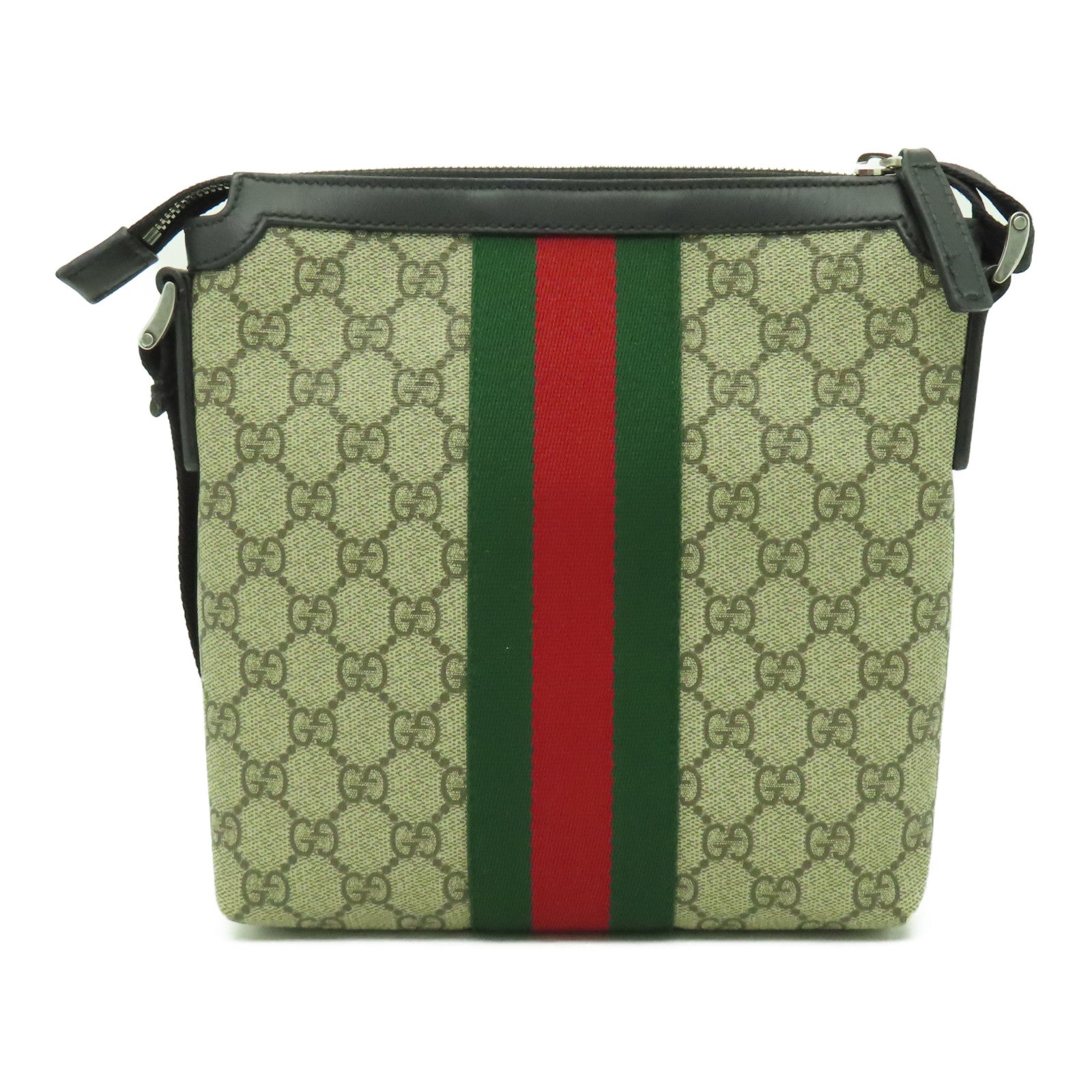GUCCI 塗層帆布Shoulder Bag銀扣肩背袋黑色/啡色