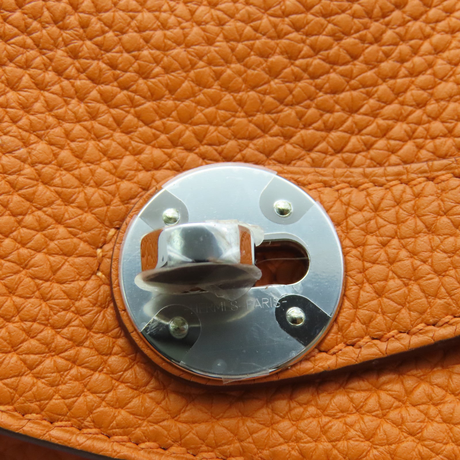 HERMES Clemence Leather Lindy 26 Silver Buckle Handle Shoulder Bag Orange