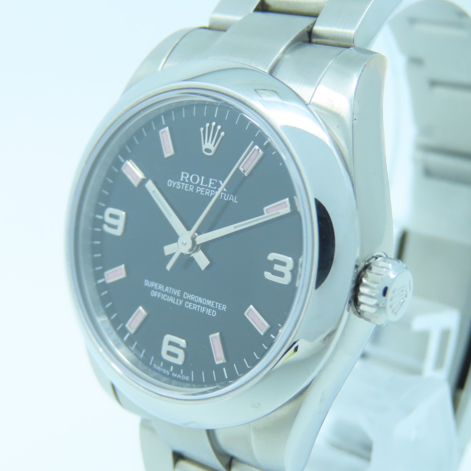 ROLEX Oyster Perpetual不鏽鋼手錶自動機芯黑色/粉紅色