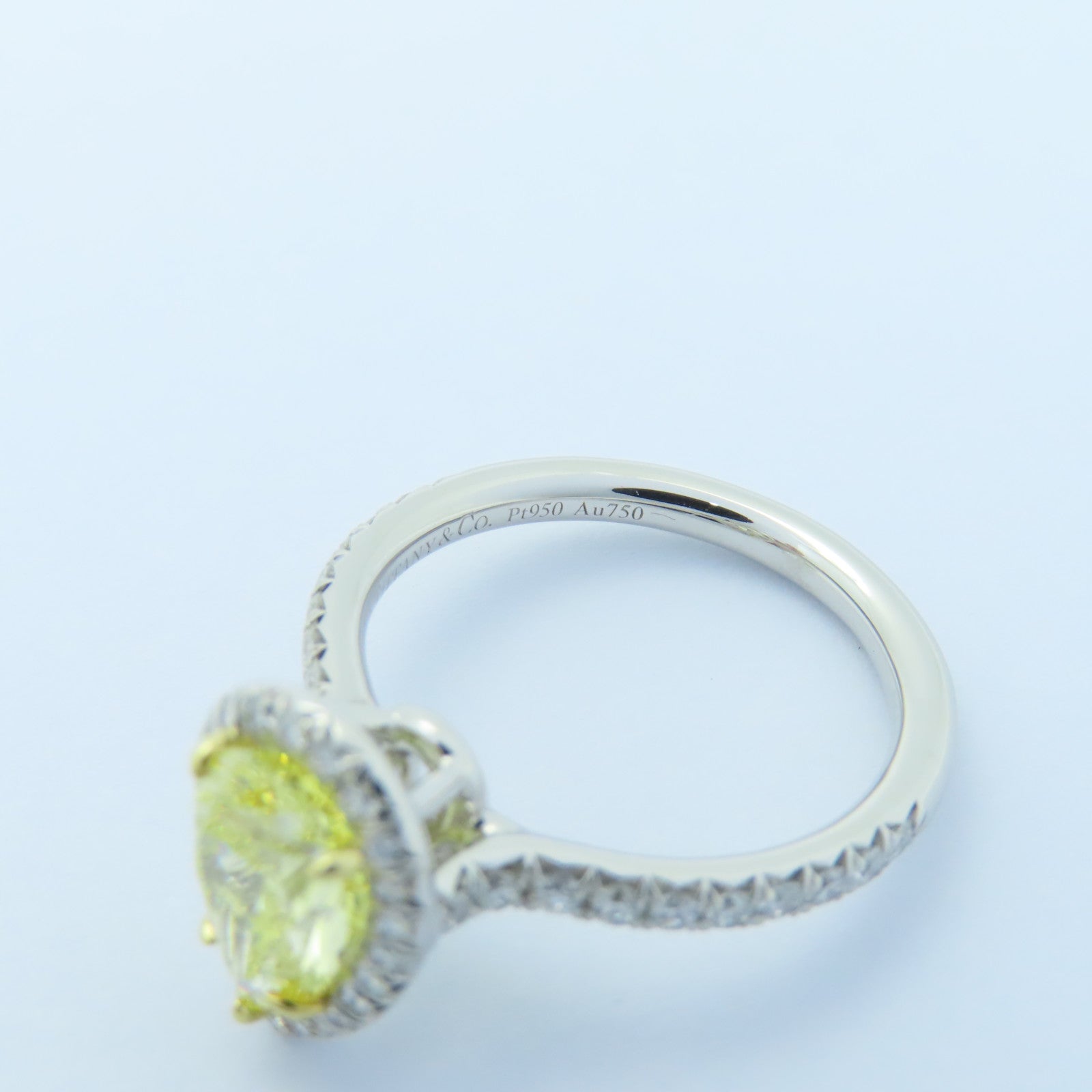 TIFFANY＆CO PT950鉑金/18K黃金Yellow Diamond Ring鑽石戒指US#6銀色/黃色