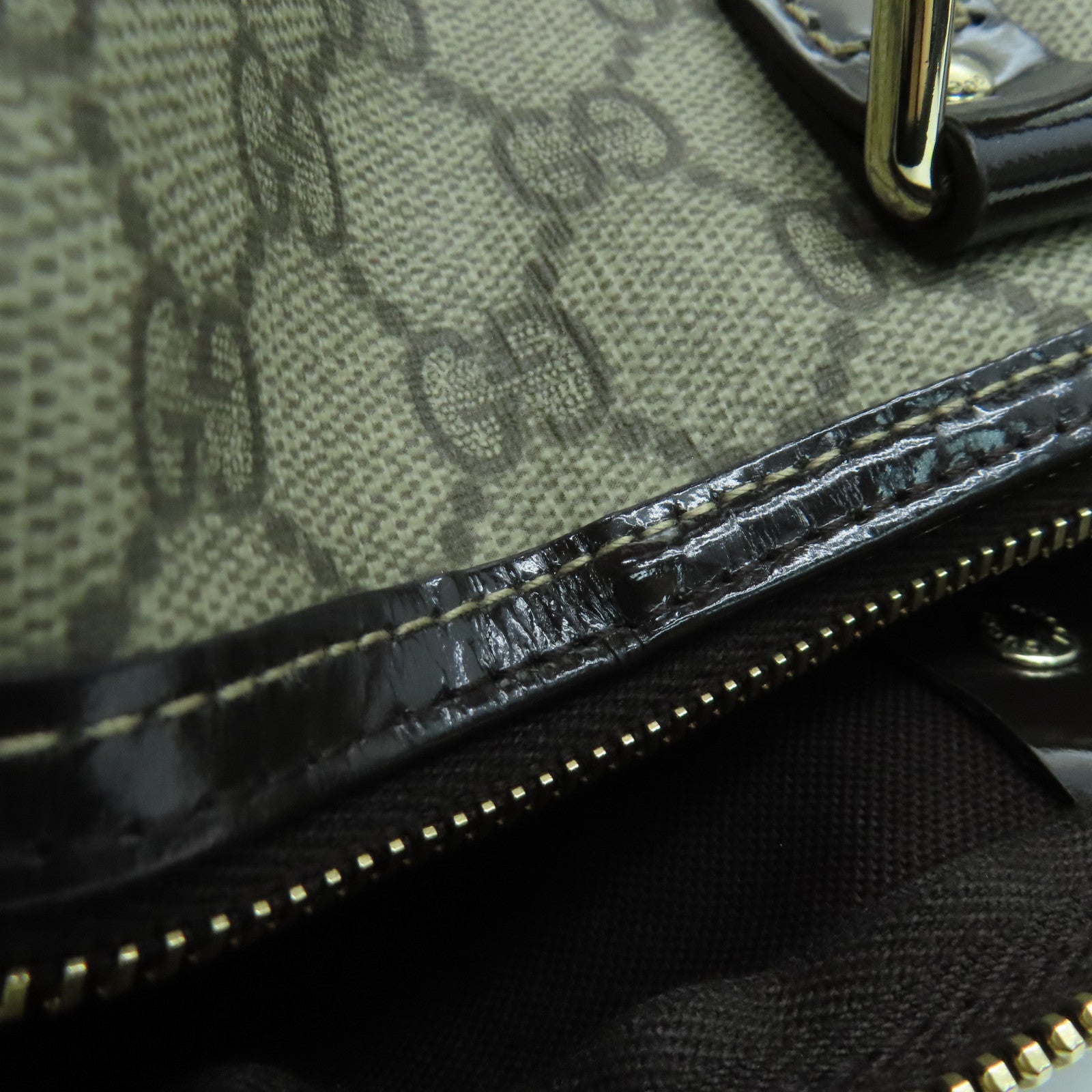 GUCCI 涂层帆布Boston Bag波士顿包金扣啡色
