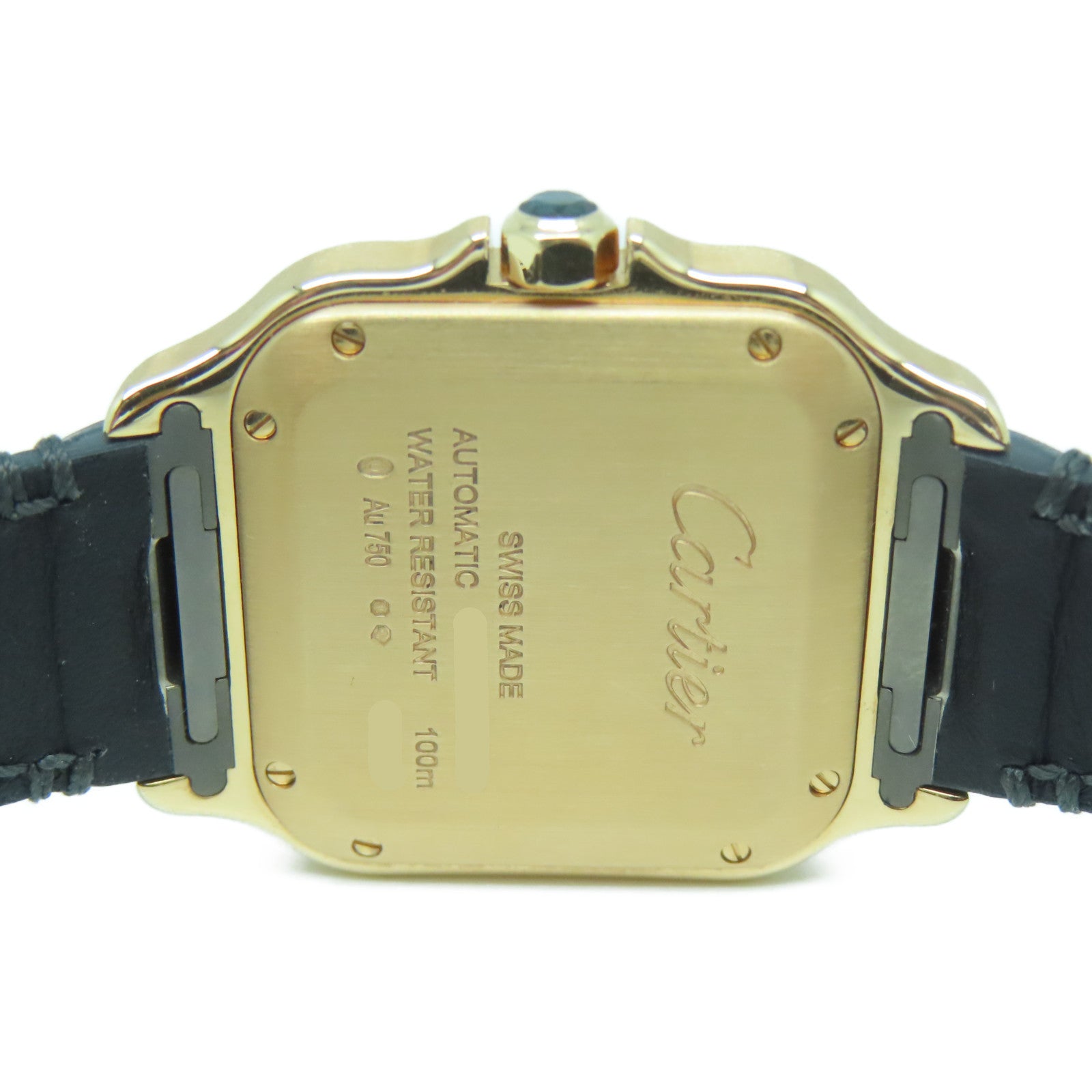 CARTIER 18K玫瑰金/皮革Santos De手錶白色#15cm