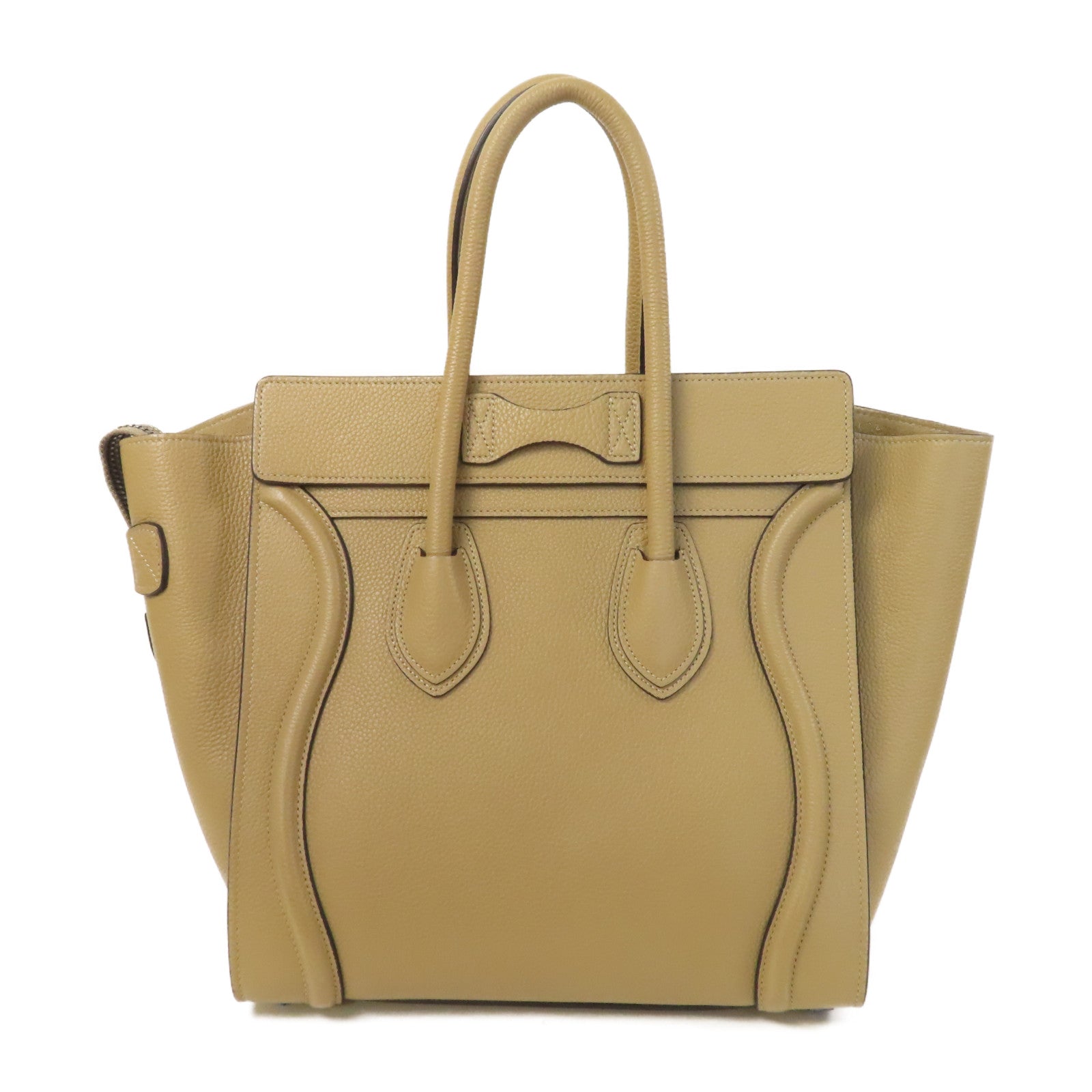 CELINE 牛皮皮革Micro Luggage銀扣手挽袋沙丘灰褐色