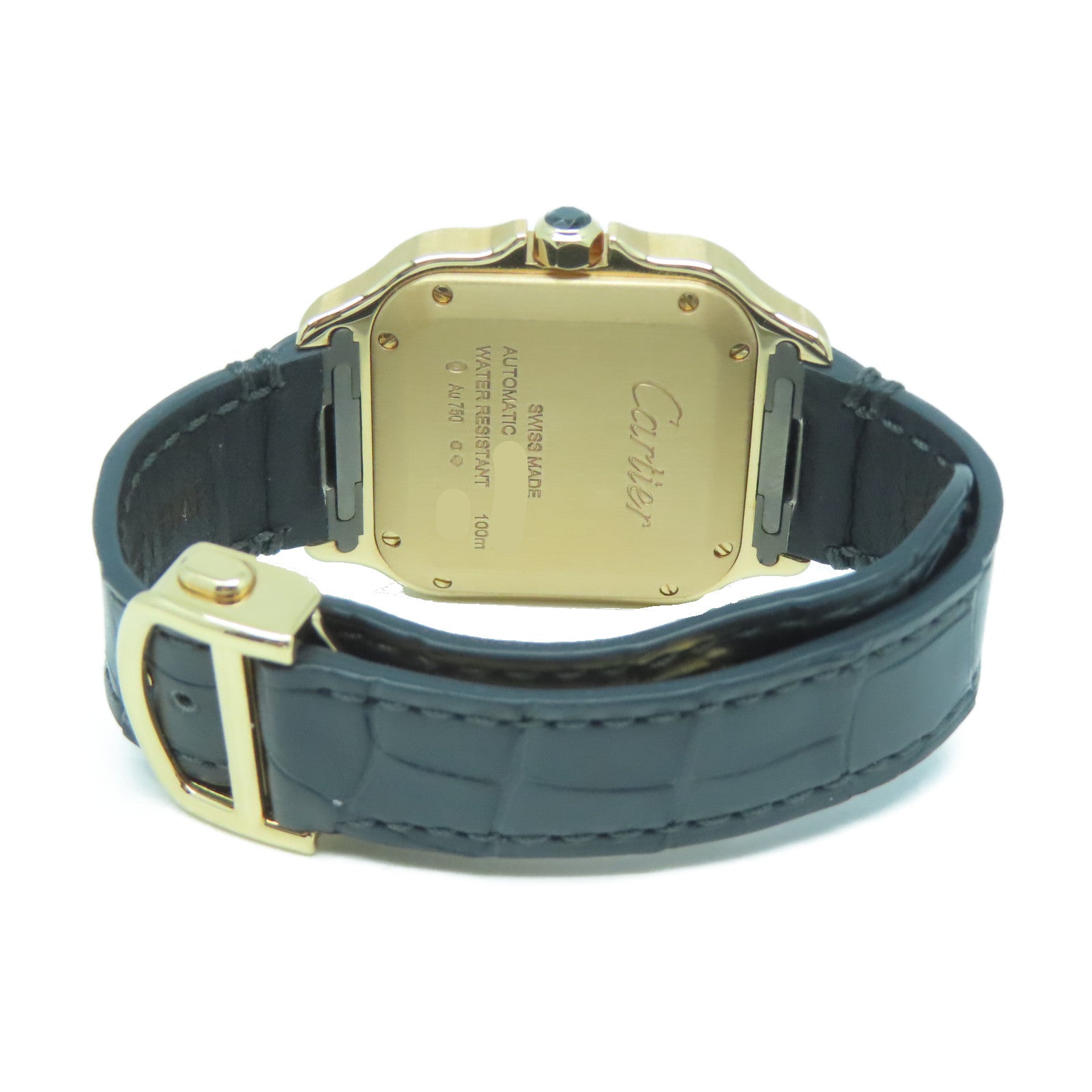 CARTIER 18K玫瑰金/皮革Santos De手錶白色#15cm