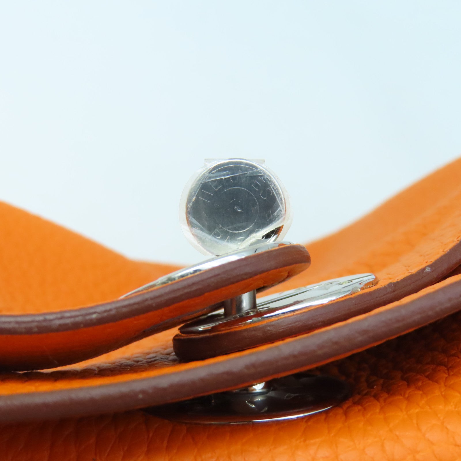 HERMES Clemence Leather Lindy 26 Silver Buckle Handle Shoulder Bag Orange