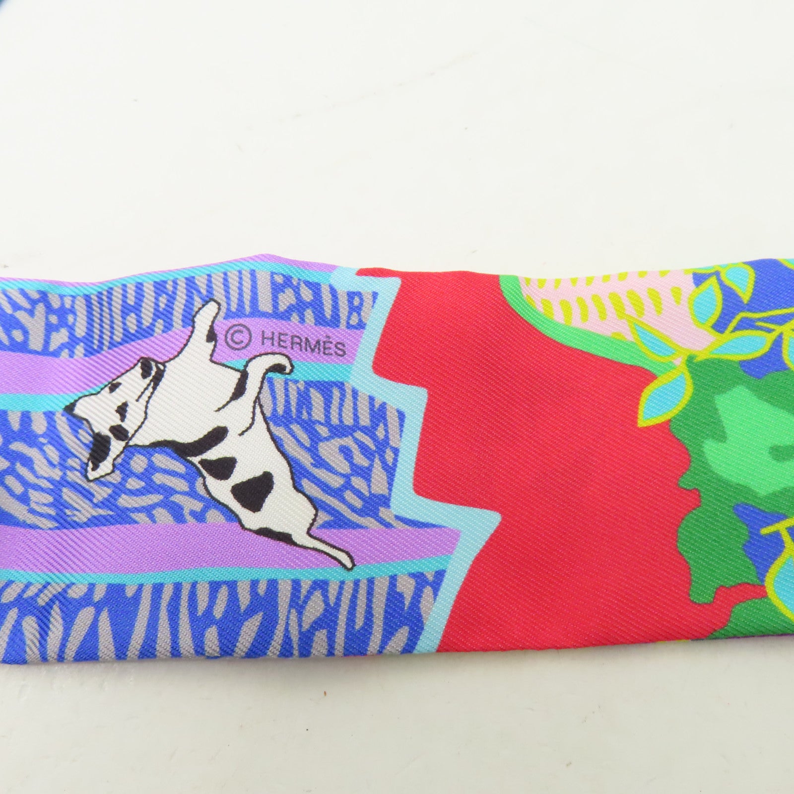 HERMES 絲質Twilly絲巾綠色/紫色