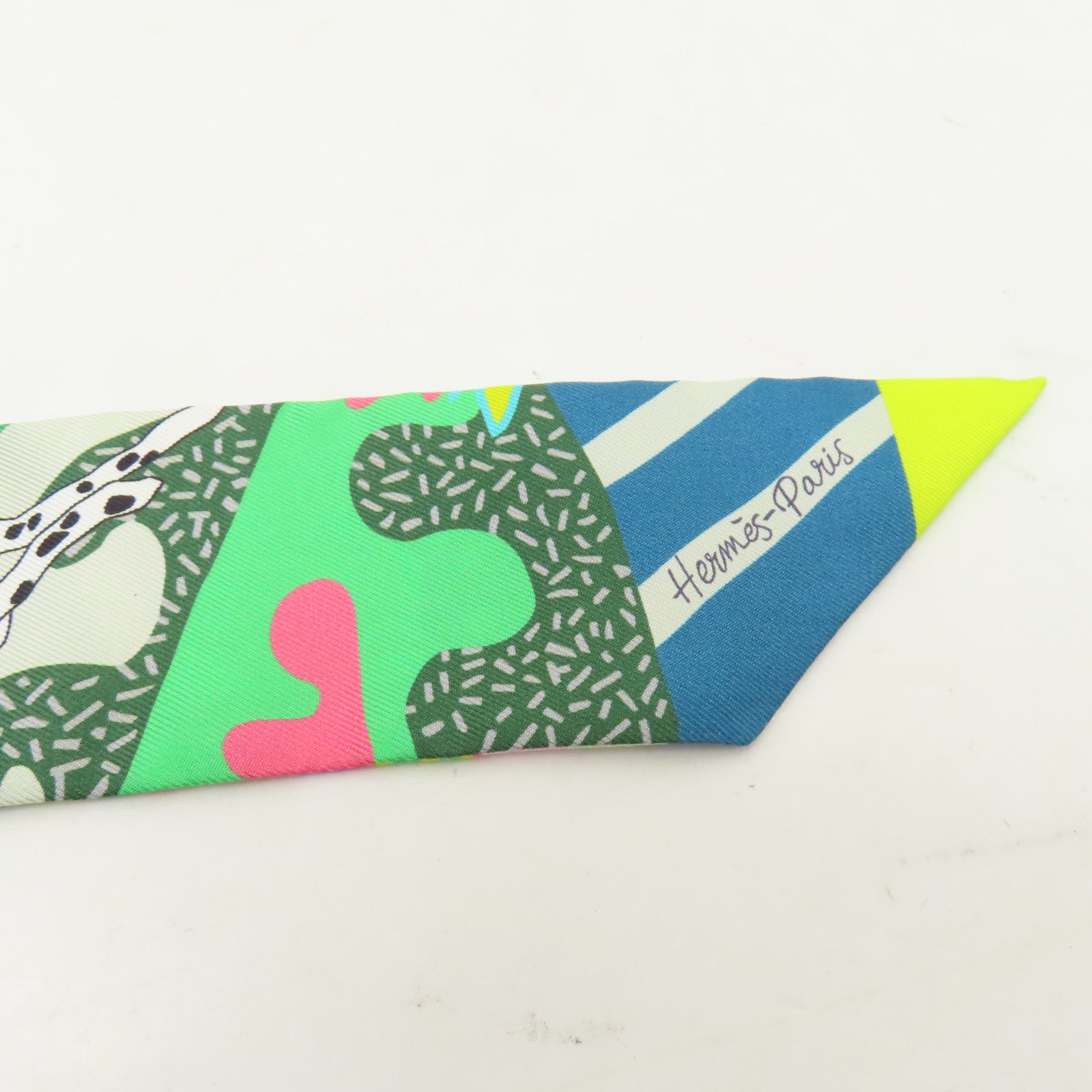 HERMES 絲質Twilly絲巾綠色/紫色