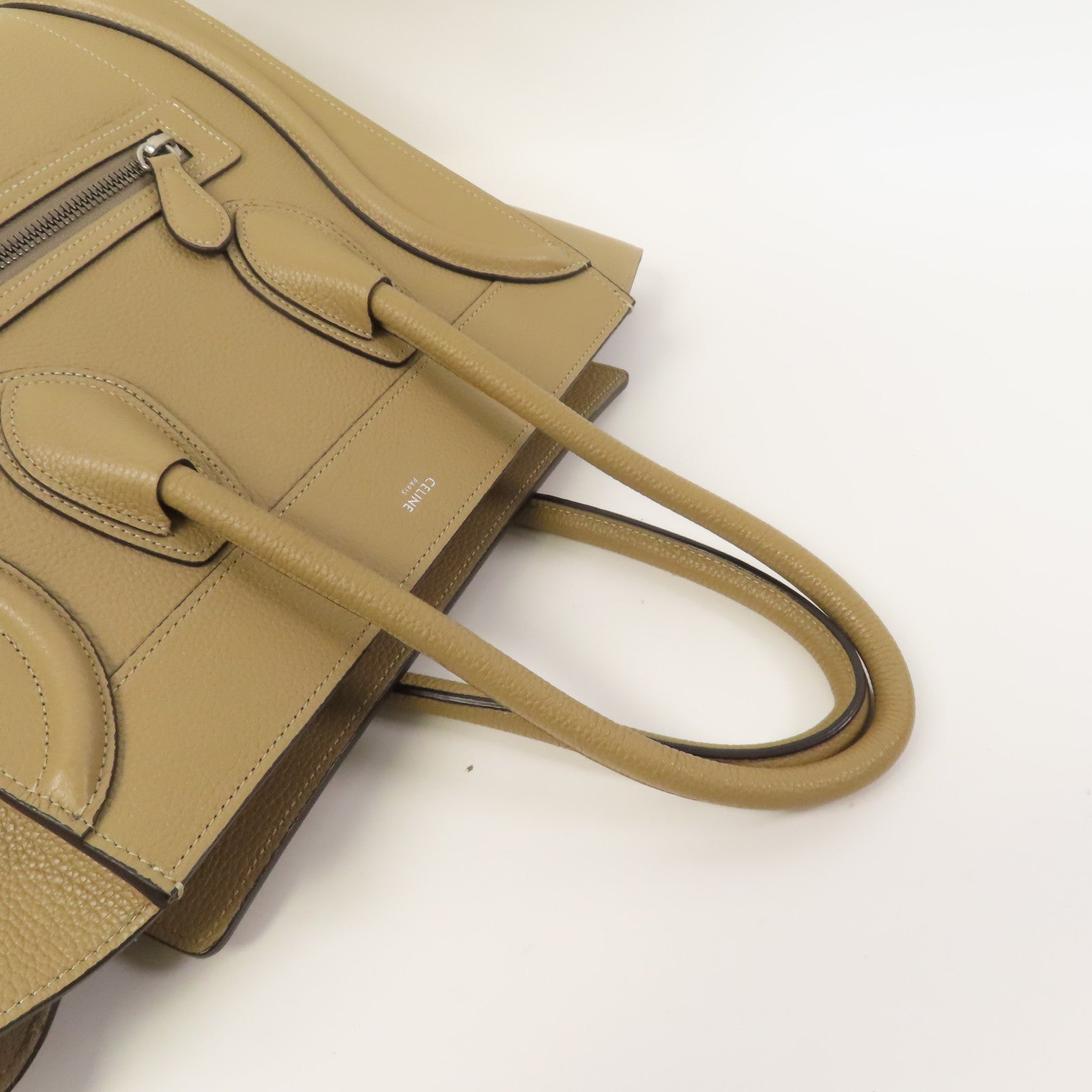 CELINE 牛皮皮革Micro Luggage銀扣手挽袋沙丘灰褐色