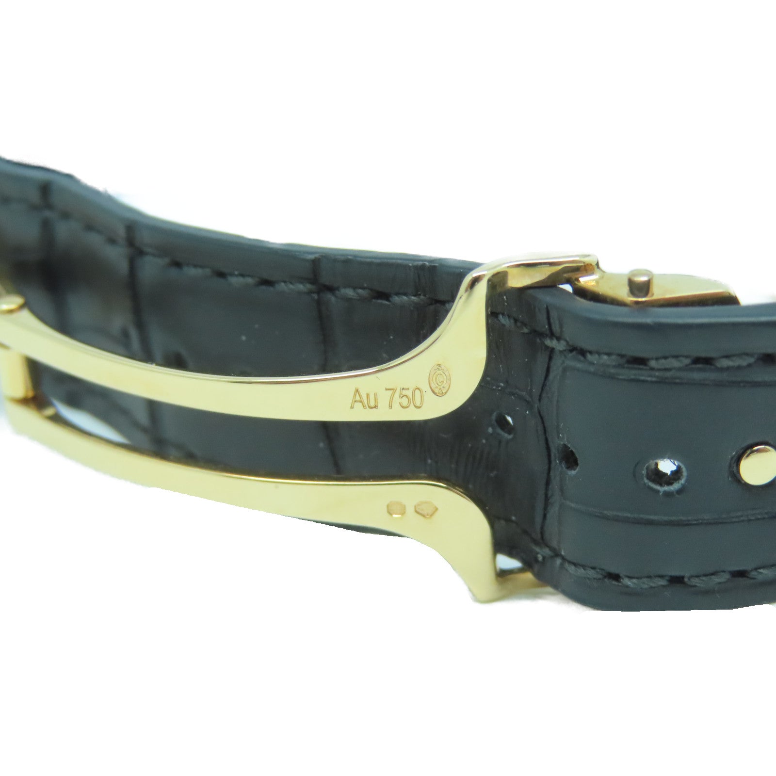 CARTIER 18K玫瑰金/皮革Santos De手錶白色#15cm