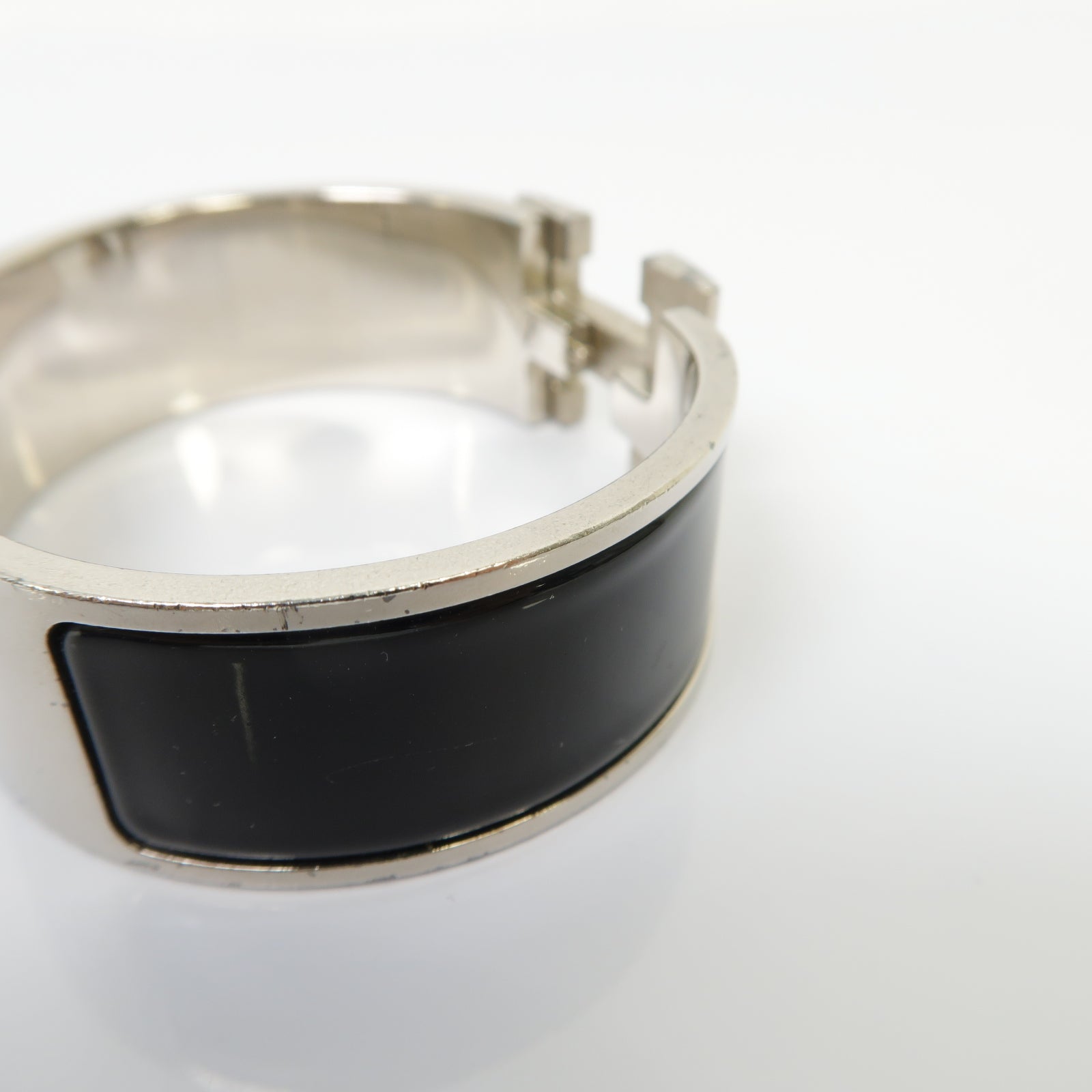 HERMES 金屬Clic Clac H銀扣手鐲黑色