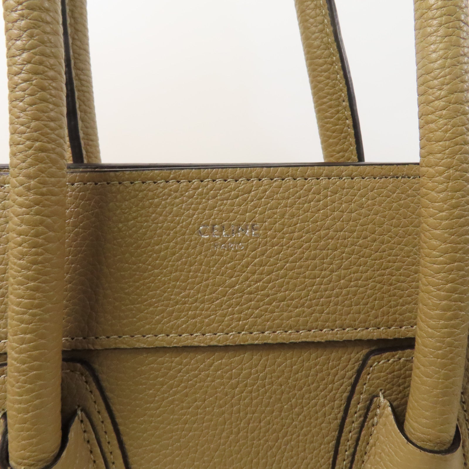 CELINE 牛皮皮革Micro Luggage銀扣手挽袋沙丘灰褐色