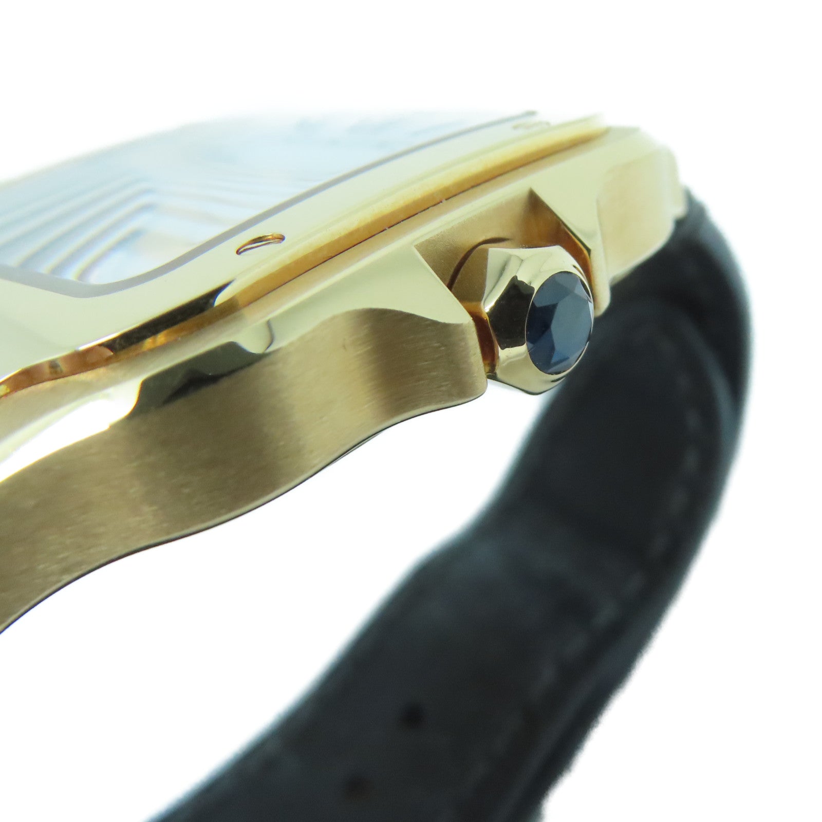 CARTIER 18K玫瑰金/皮革Santos De手錶白色#15cm