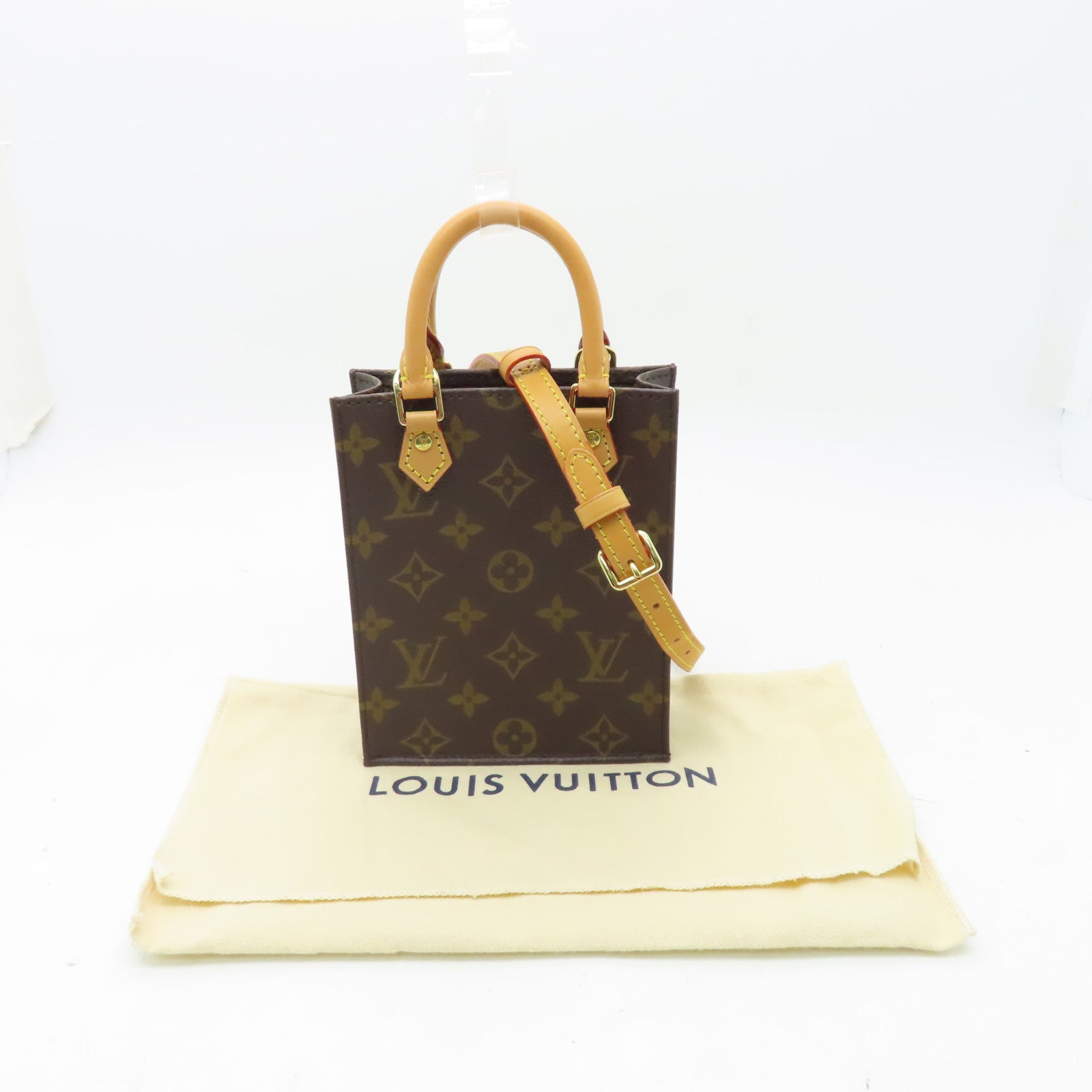 LOUIS VUITTON Monogram Petit Sac Plat金扣手挽肩背兩用袋棕色