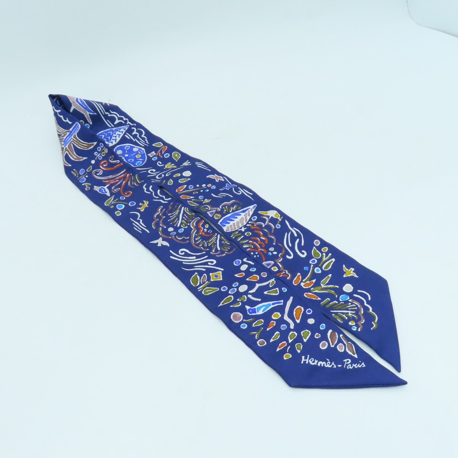 HERMES 丝质Twilly丝巾蓝色彩色
