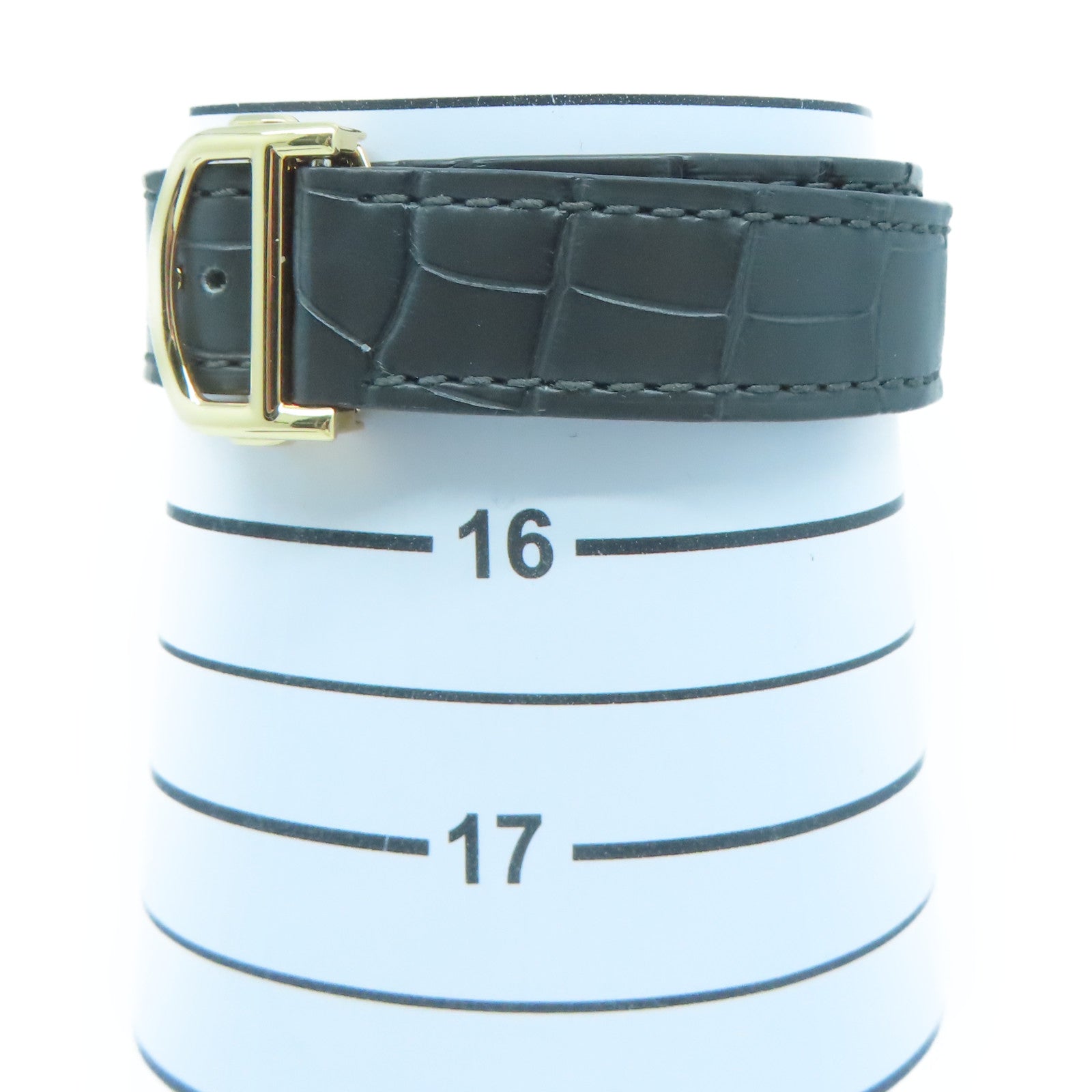 CARTIER 18K玫瑰金/皮革Santos De手錶白色#15cm