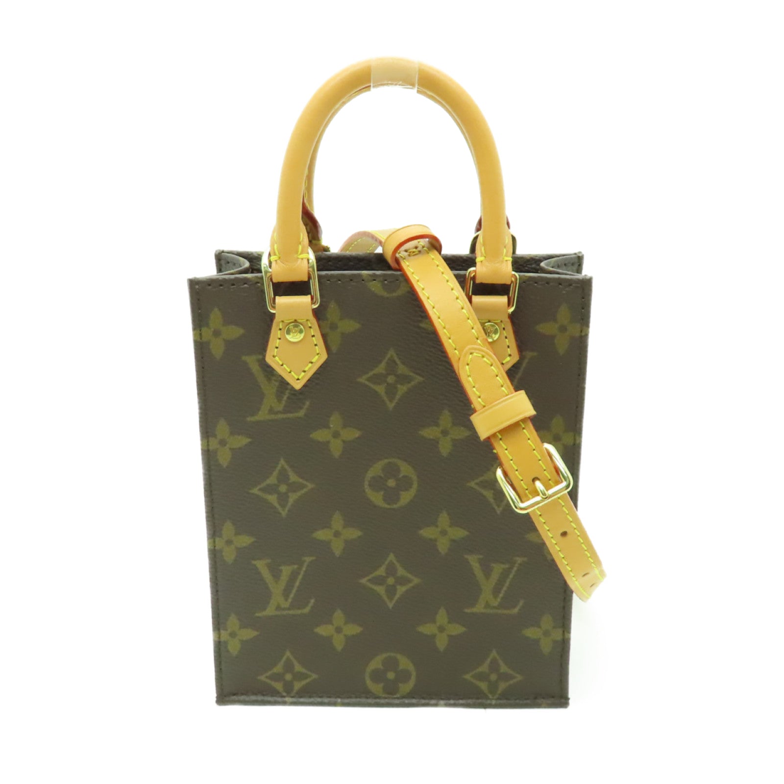 LOUIS VUITTON Monogram Petit Sac Plat金扣手挽肩背兩用袋棕色