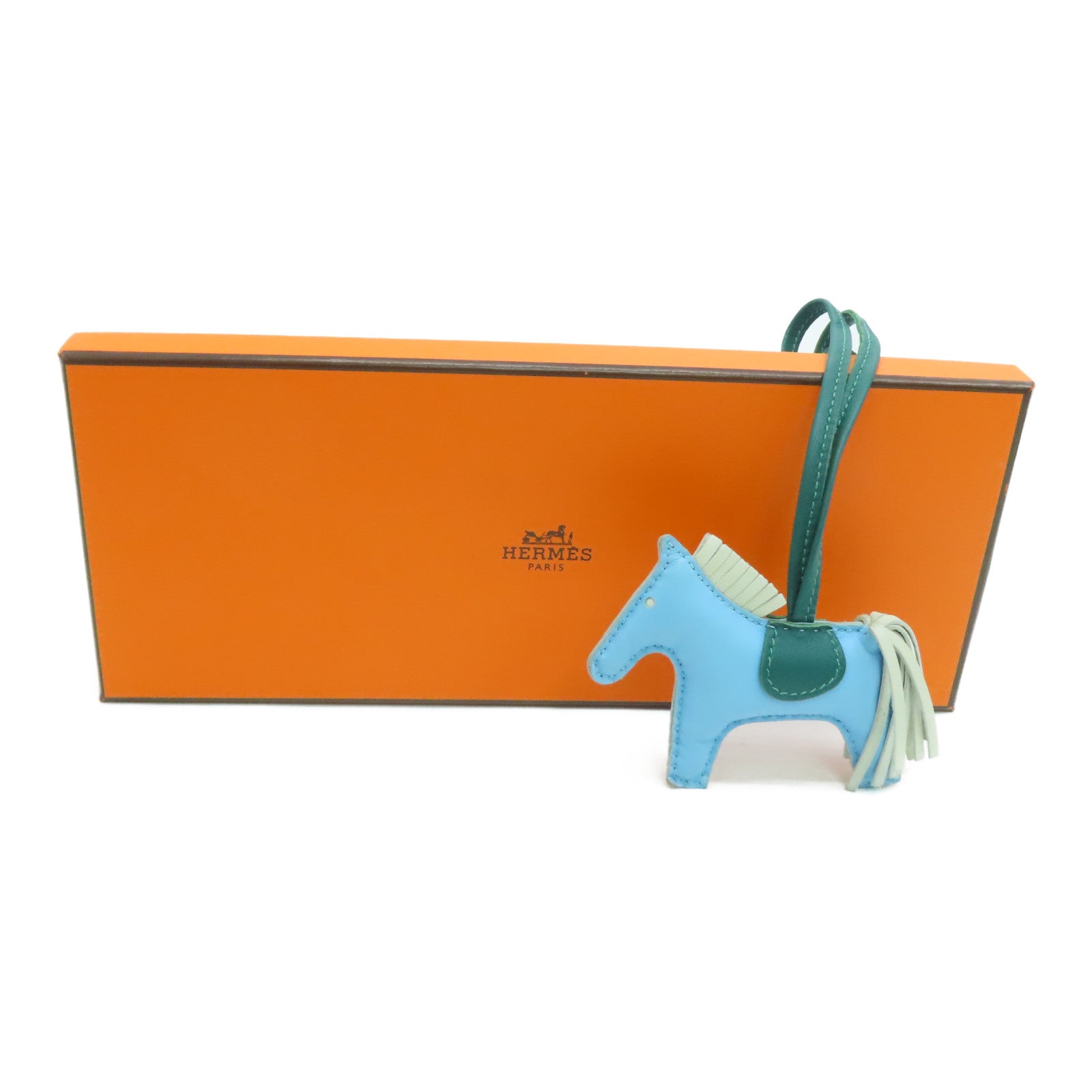 HERMES Leather Rodeo PM Charm Blue/Green/White