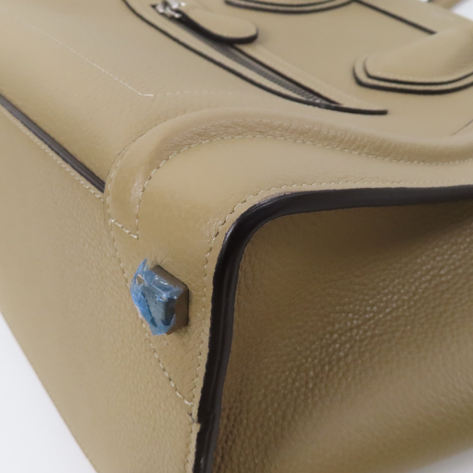 CELINE 牛皮皮革Micro Luggage銀扣手挽袋沙丘灰褐色