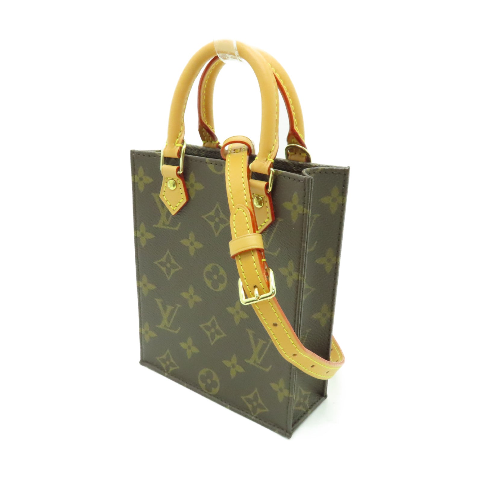 LOUIS VUITTON Monogram Petit Sac Plat金扣手挽肩背兩用袋棕色
