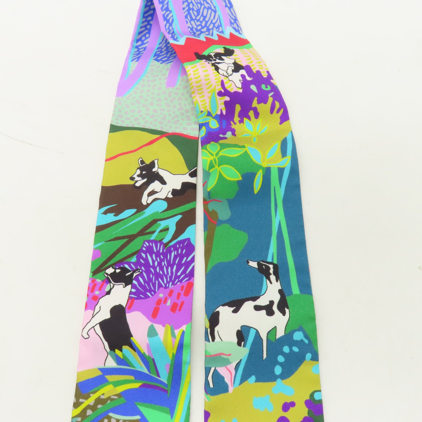 HERMES 絲質Twilly絲巾綠色/紫色